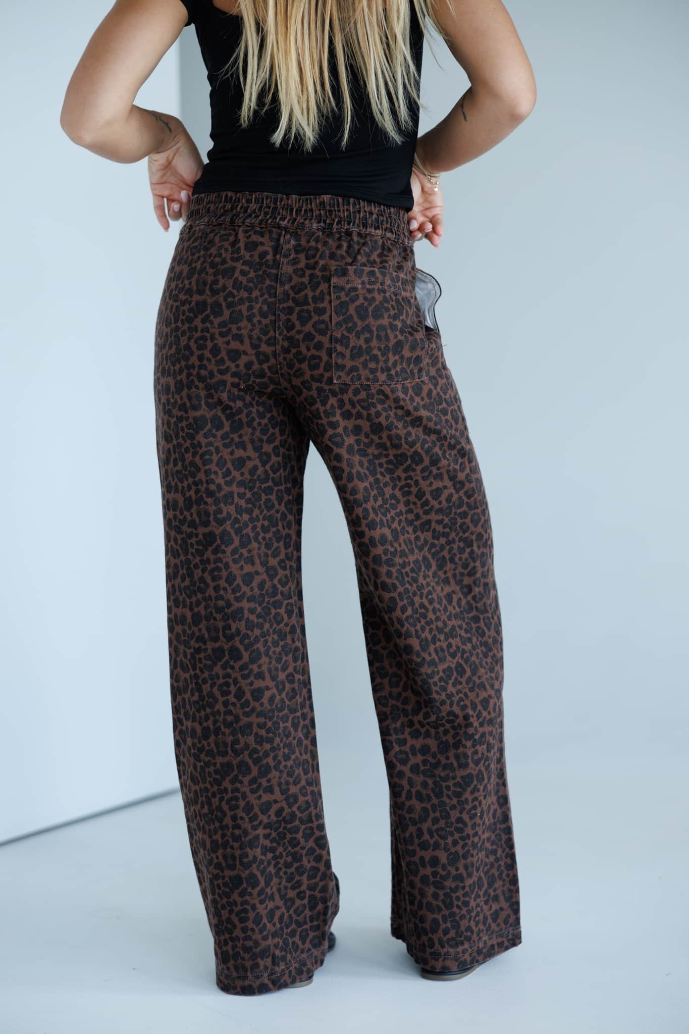 Leopard Print Denim Track Pants
