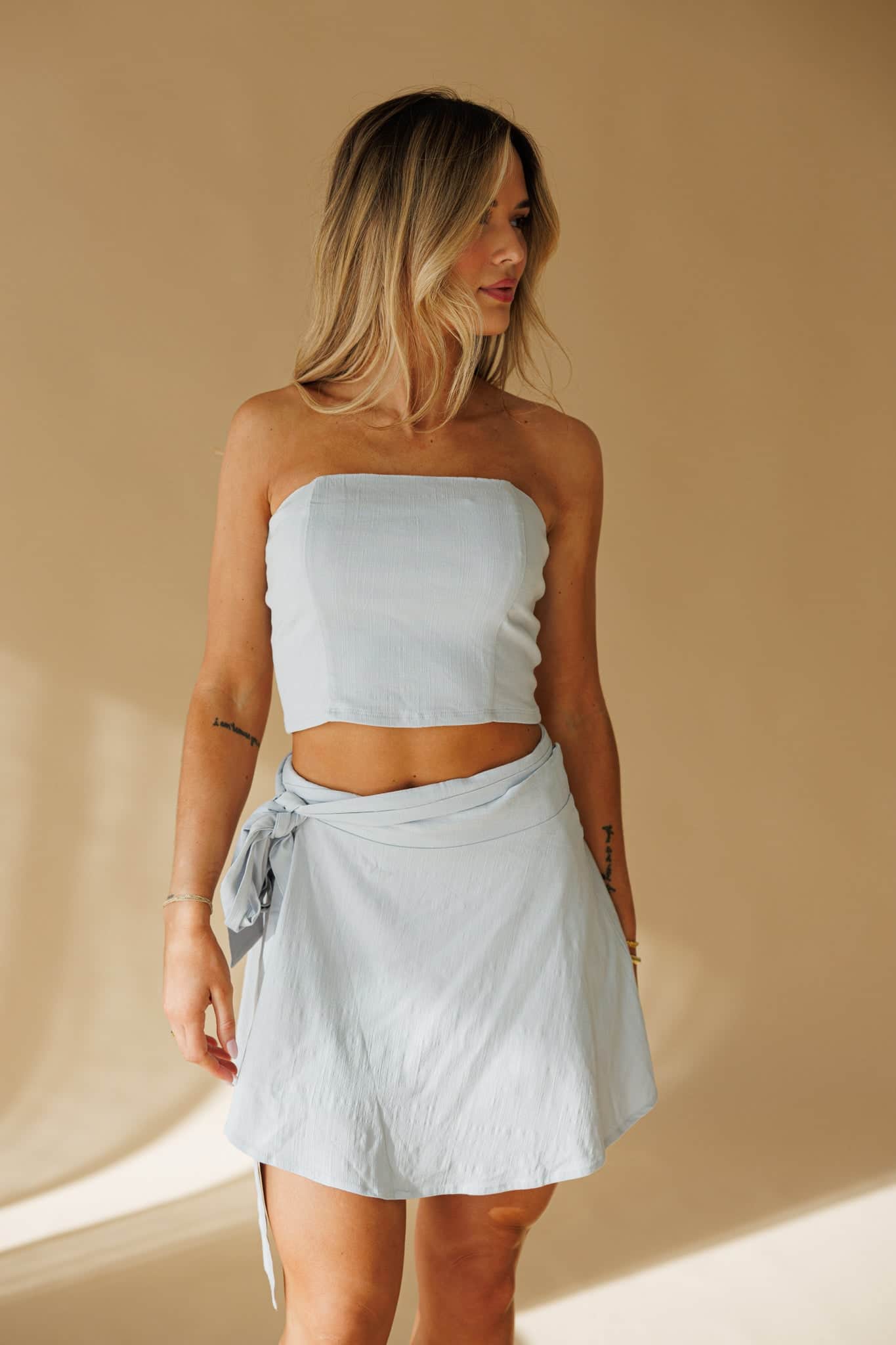 Light Blue Linen Wrap Skirt
