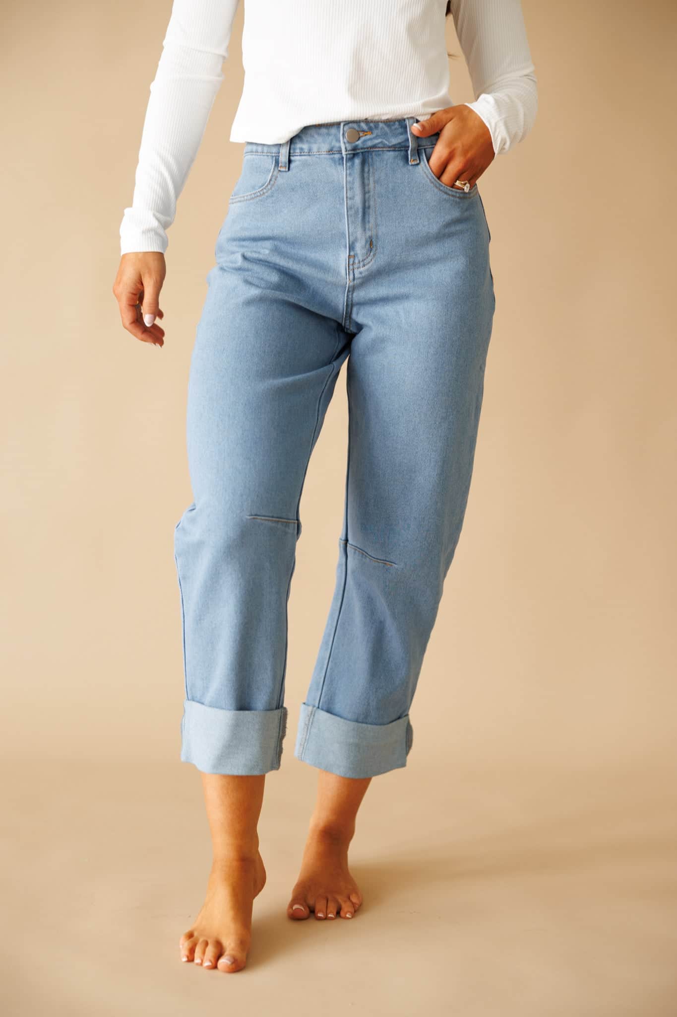 Light Denim Barrel Denim Pants