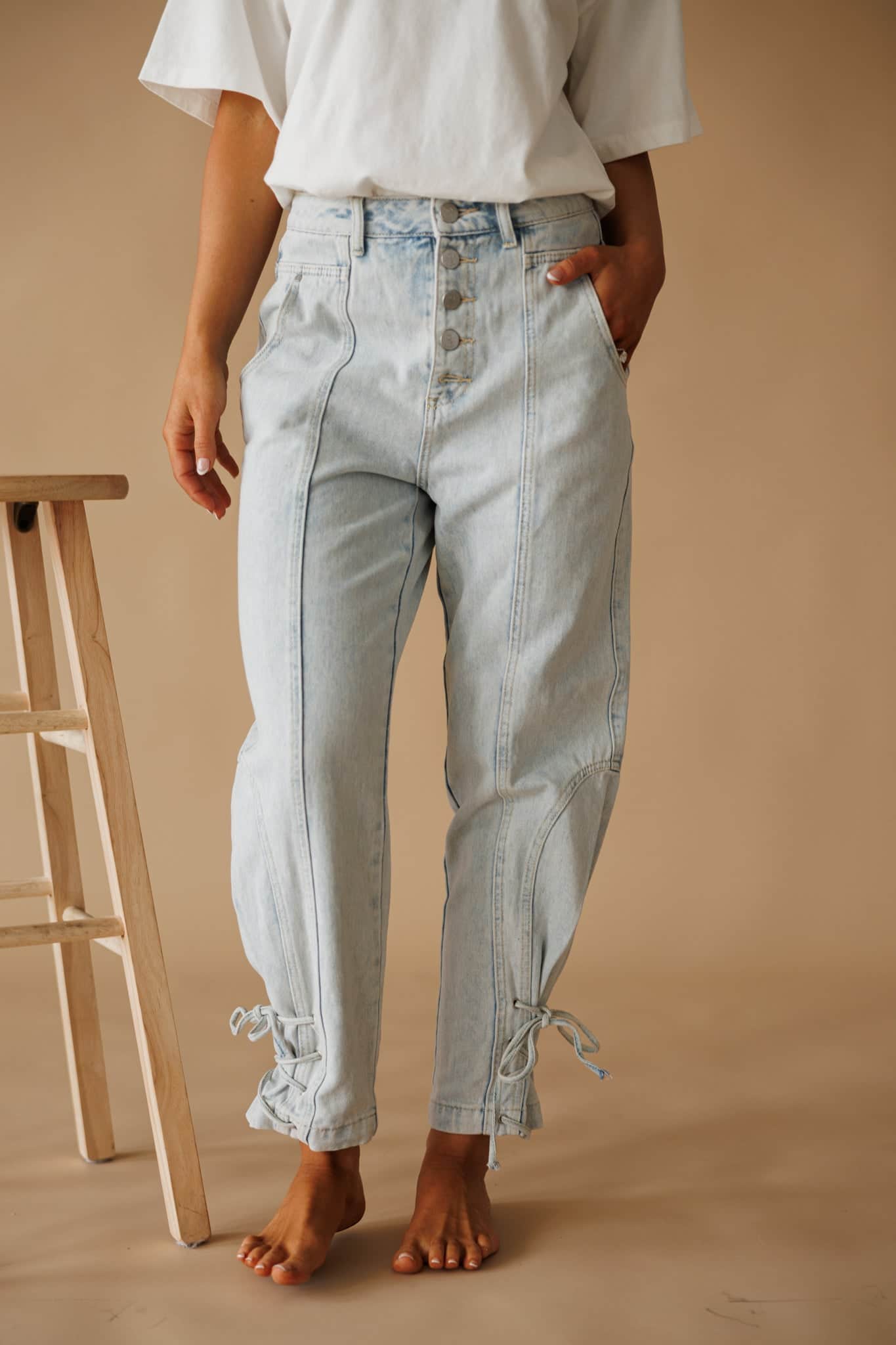 Light Wash Lace Up Denim