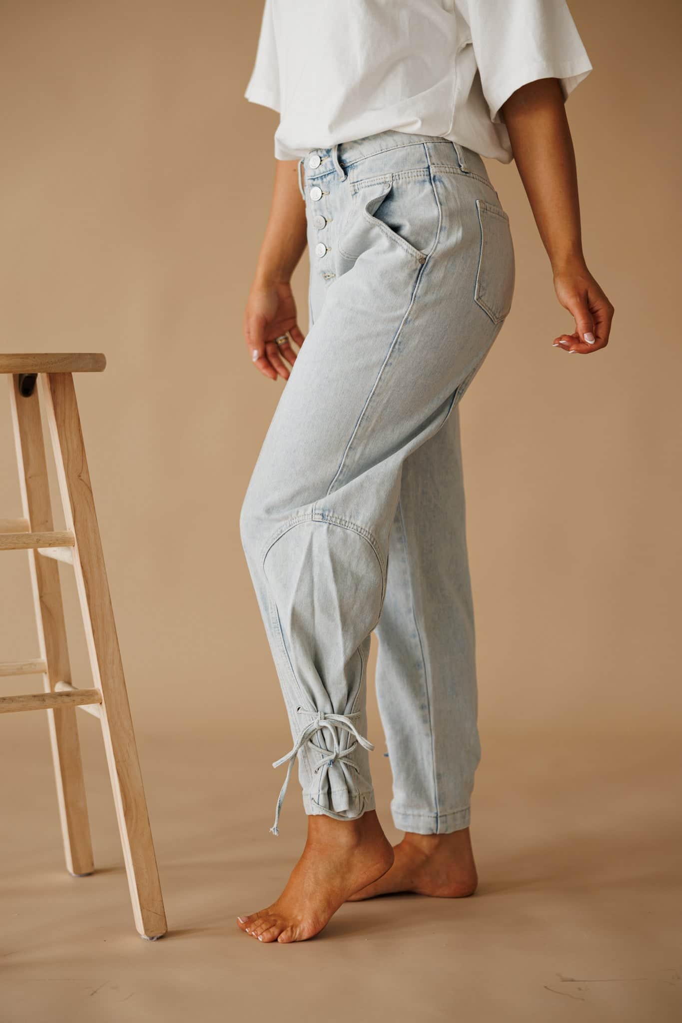 Light Wash Lace Up Denim