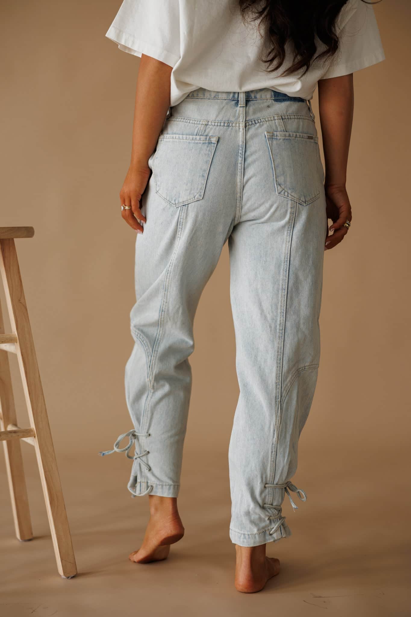 Light Wash Lace Up Denim