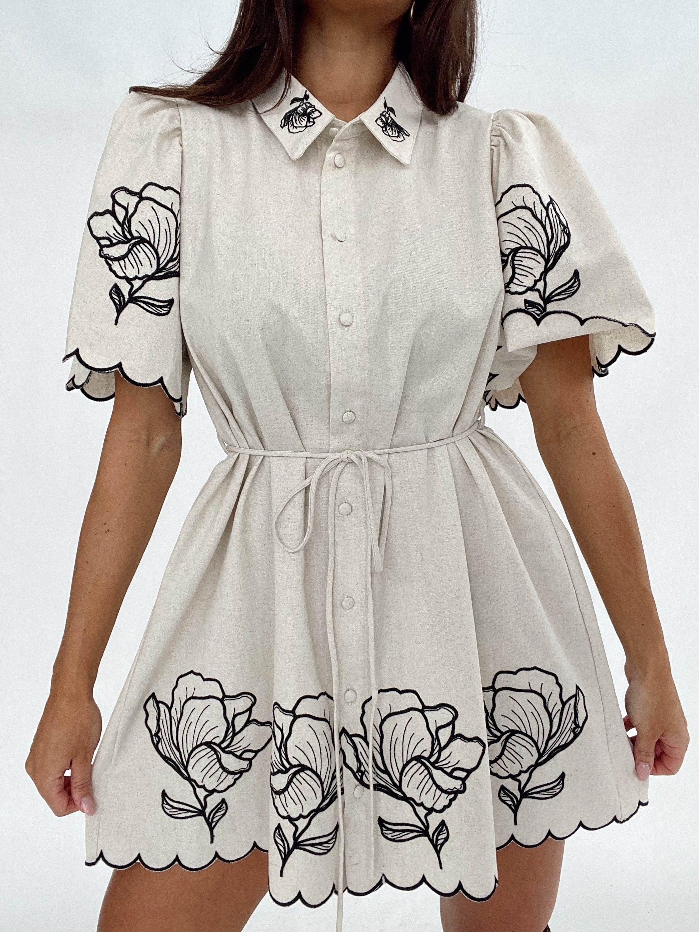 Linen Embroidered Shirt Dress