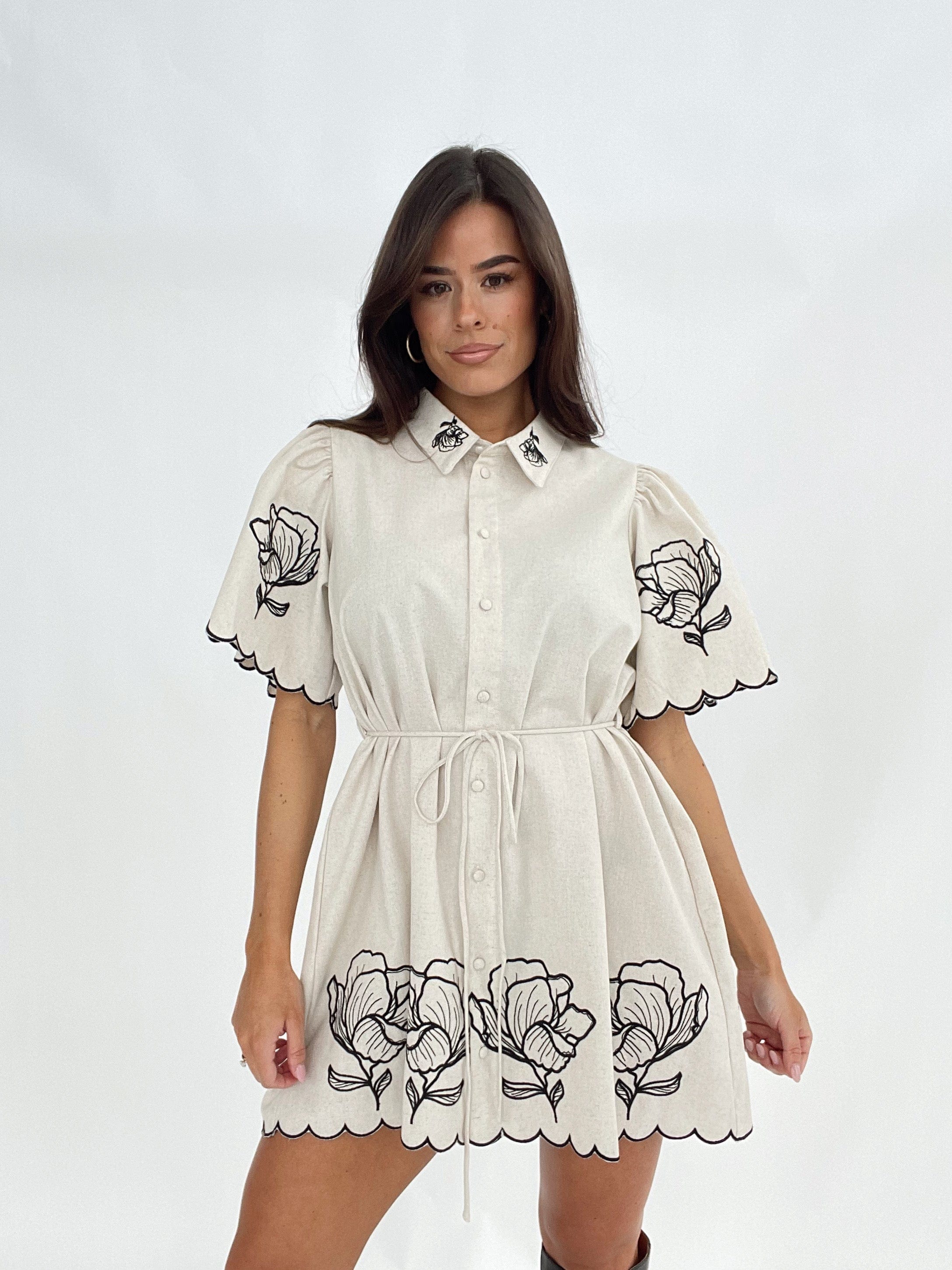 Linen Embroidered Shirt Dress