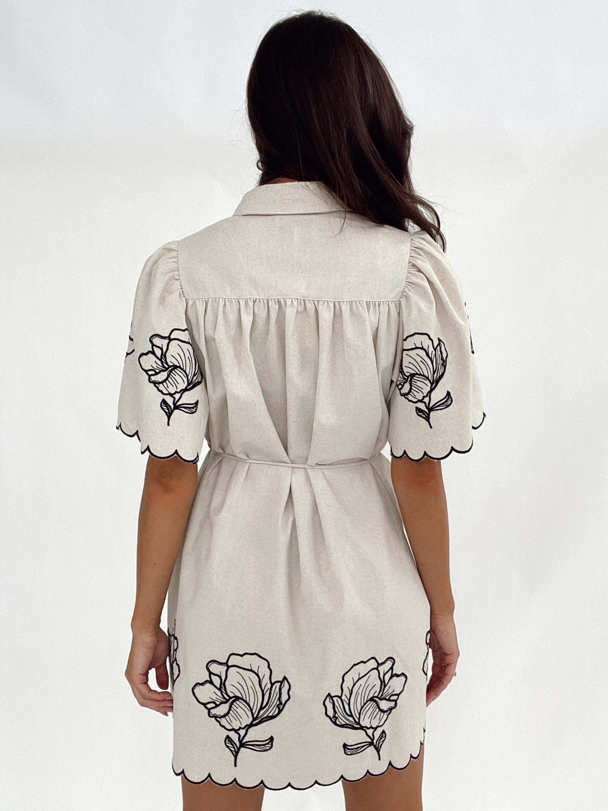 Linen Embroidered Shirt Dress