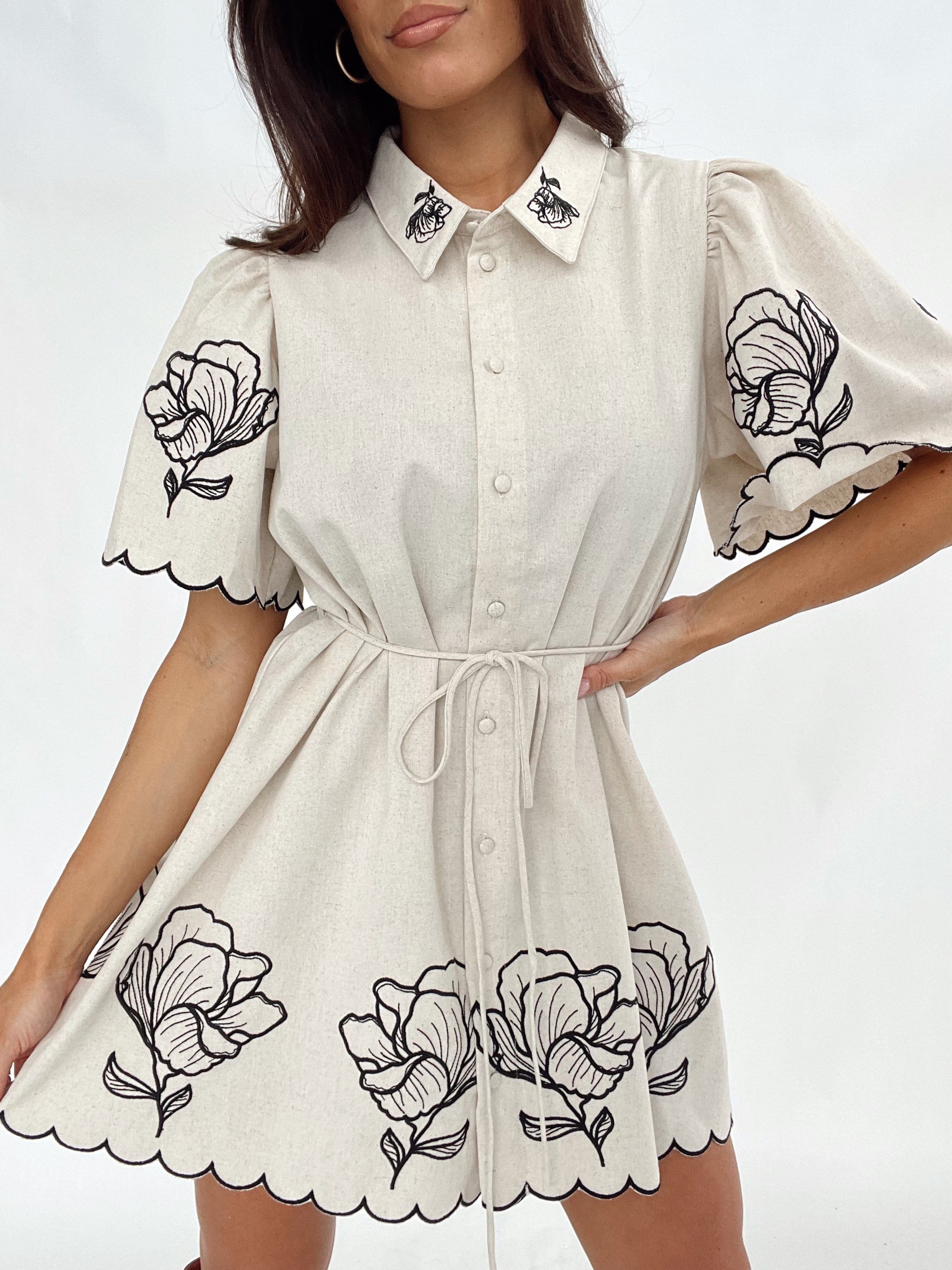 Linen Embroidered Shirt Dress