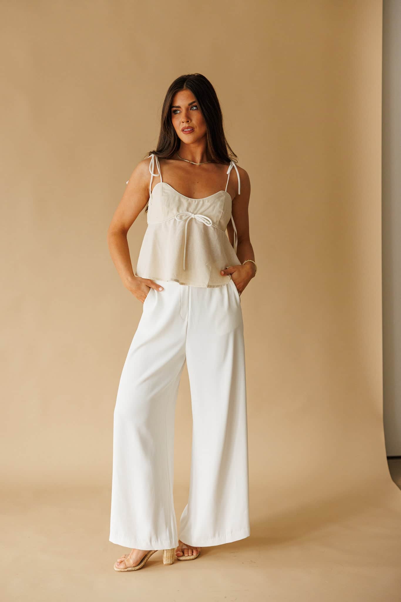 Linen Shoulder Tie Top