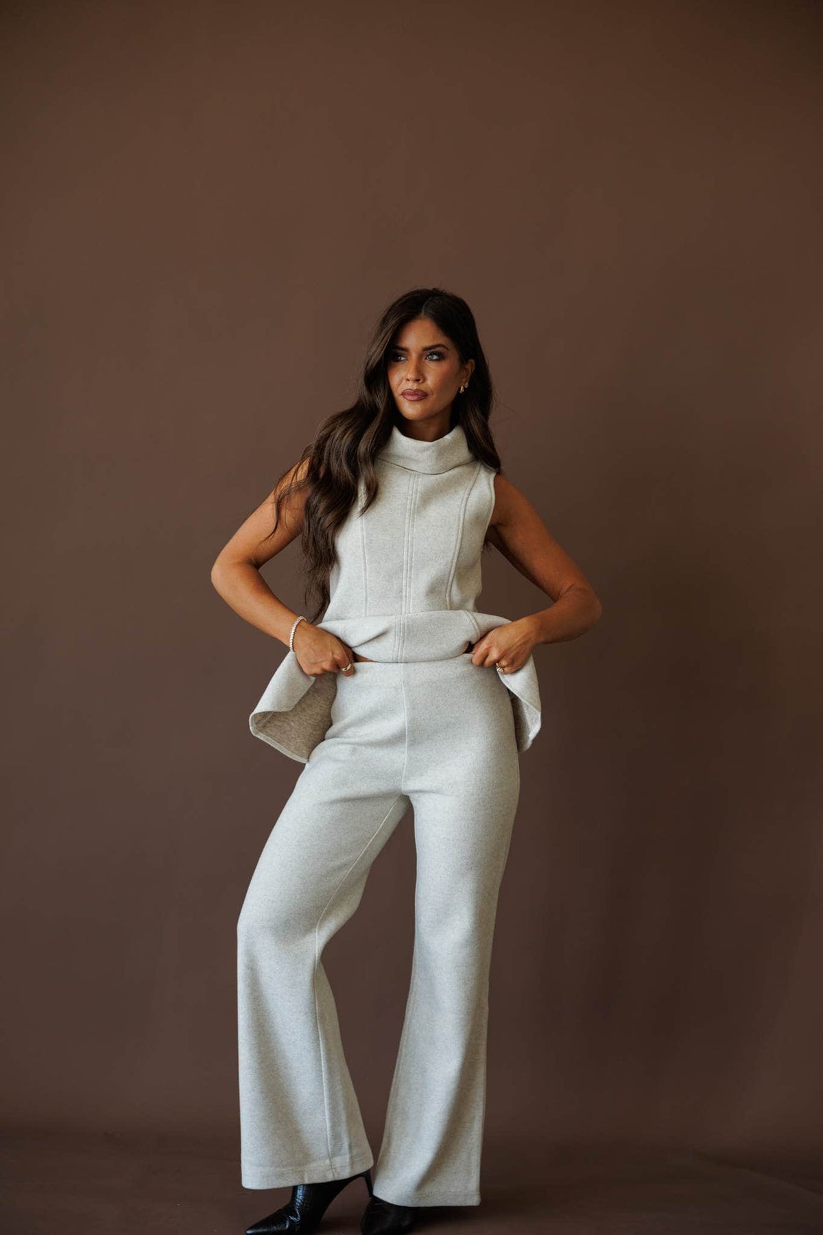 Knit wide leg pants