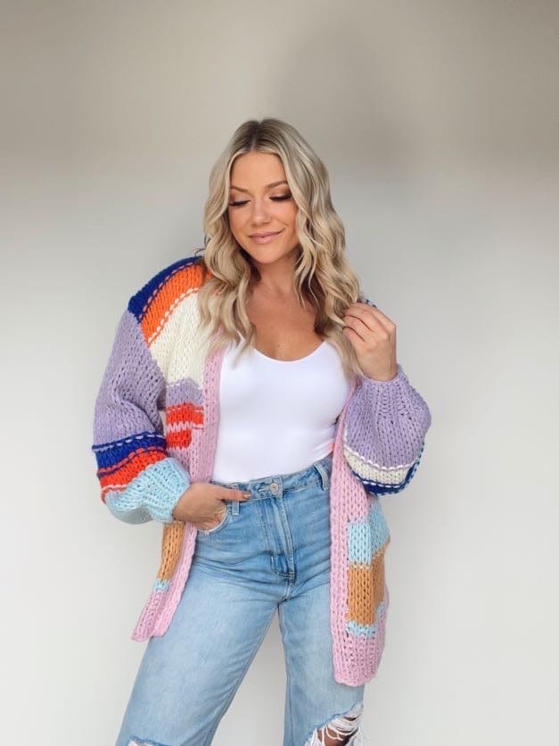 LSW0848-LAV hand knit multi striped cardigan Listicle