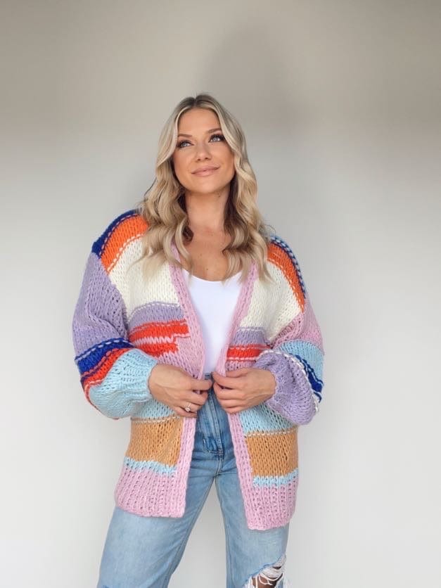 LSW0848-LAV hand knit multi striped cardigan Listicle