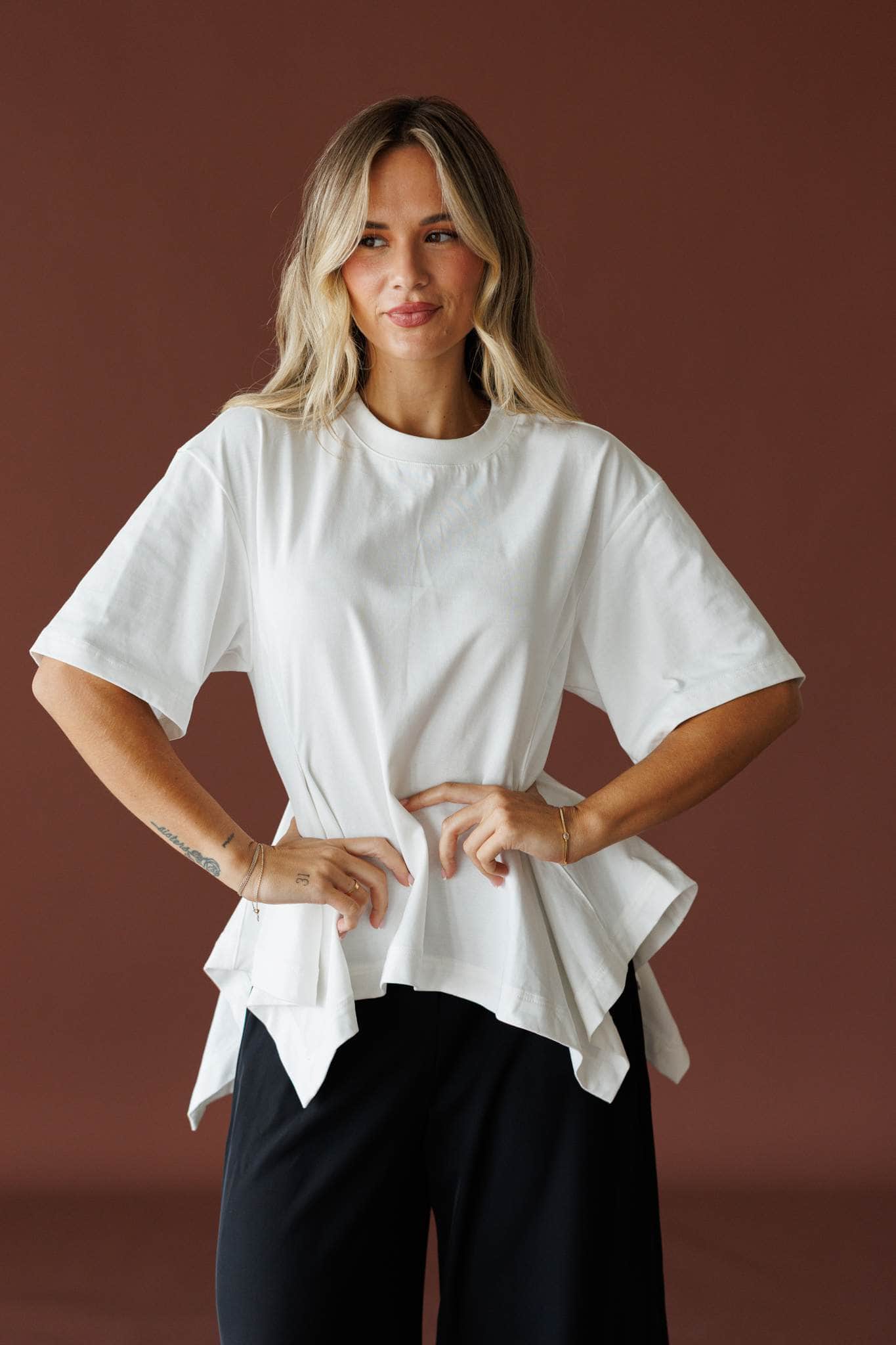 Off White Cotton Peplum Top
