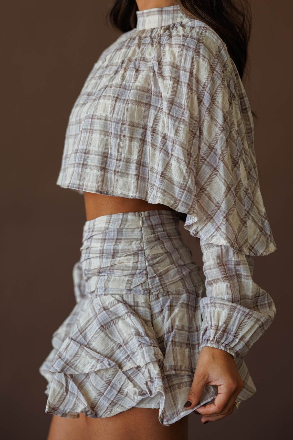 Plaid button up top
