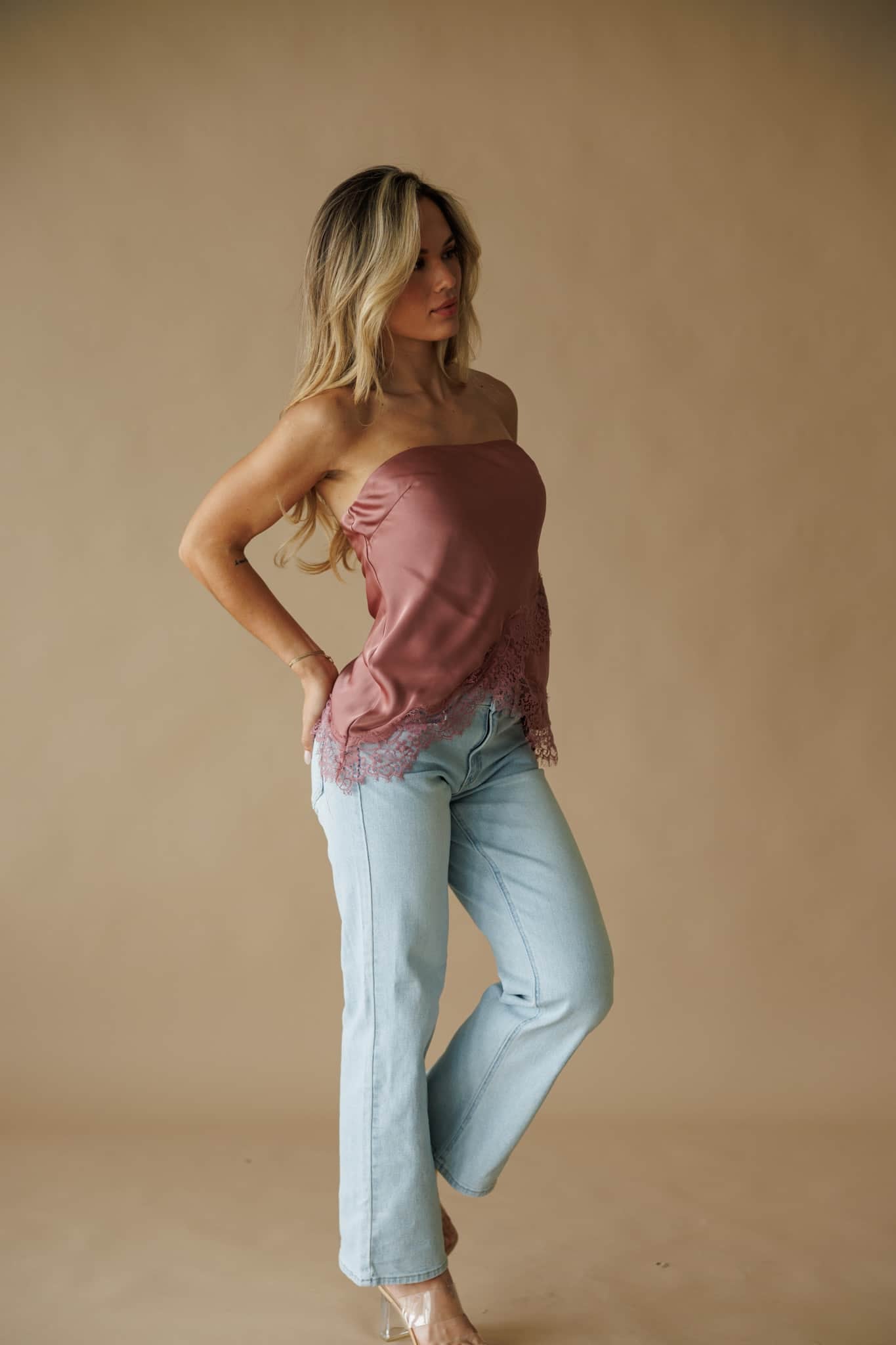 Lace Overlay Sleeveless Tube Top | Asymmetrical Tops | Lane 201