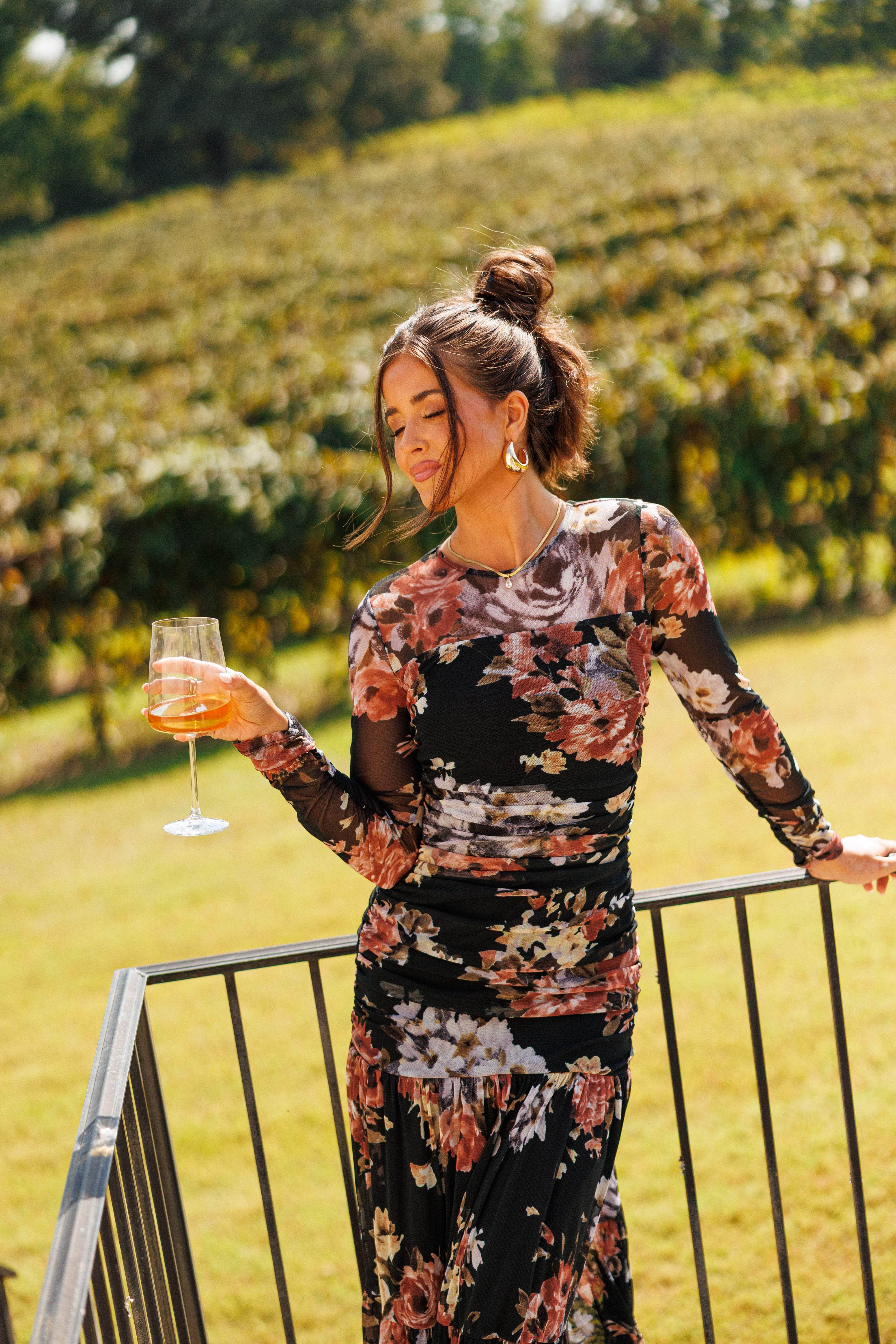 Mesh Floral Dress | Women's Gathered Maxi Dress | Lane 201