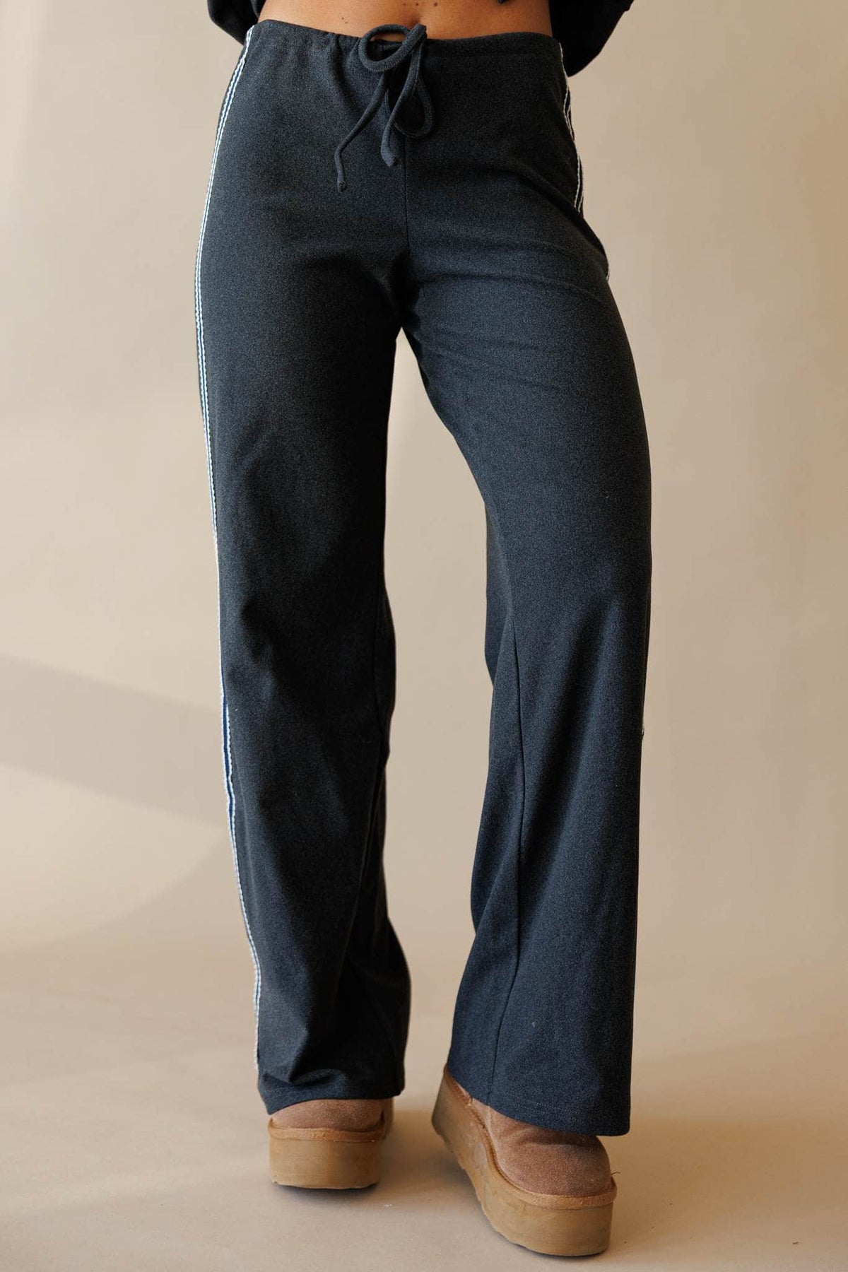 Charcoal track pant with side stripe