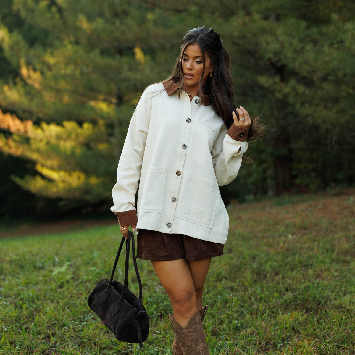 Trendy, Chic Women's Clothing Boutique Sunday Edition Female Cream Brown Cotton Barn Jacket for Women Lane 201
