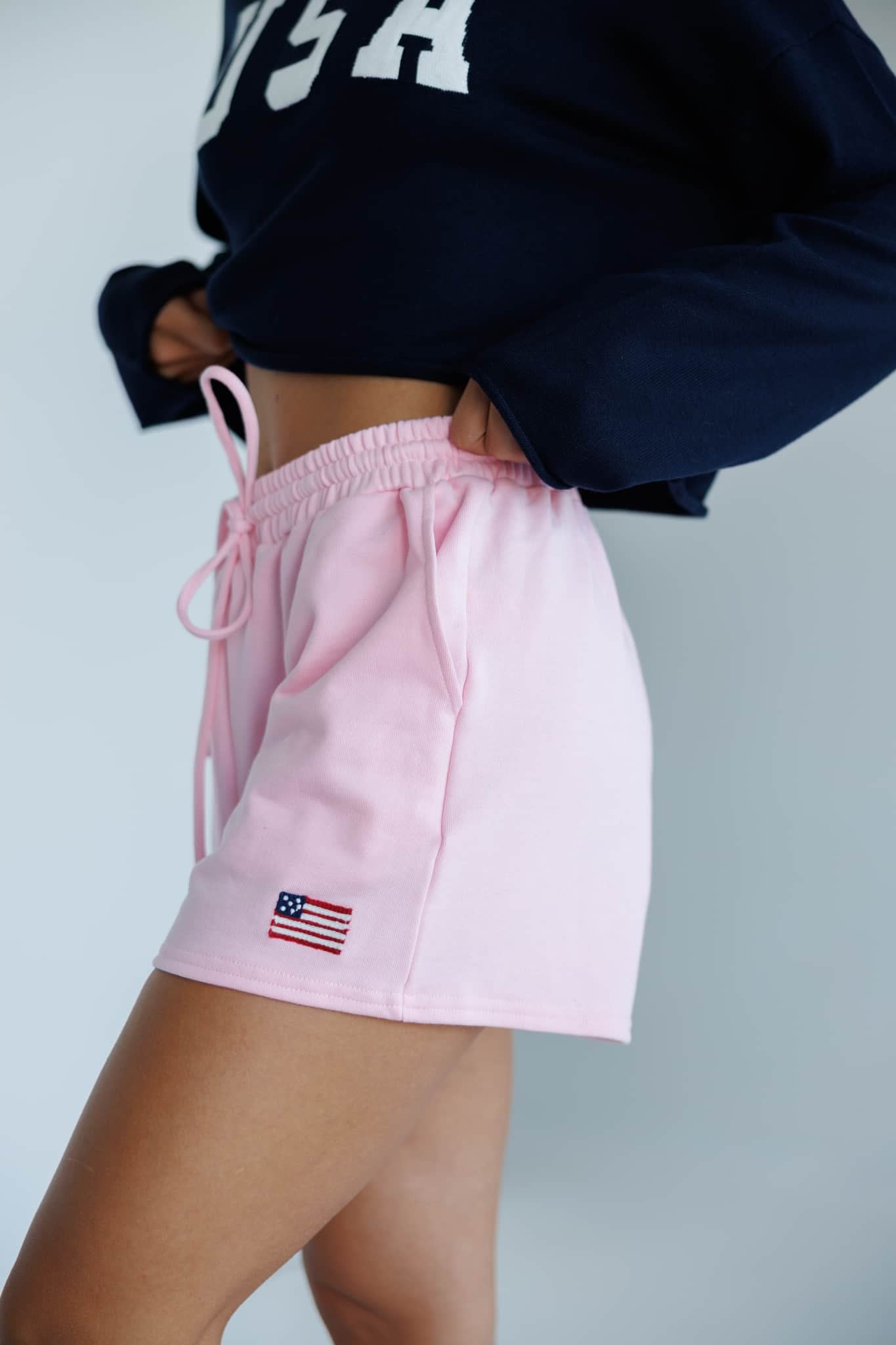 Light Pink USA Flag Shorts