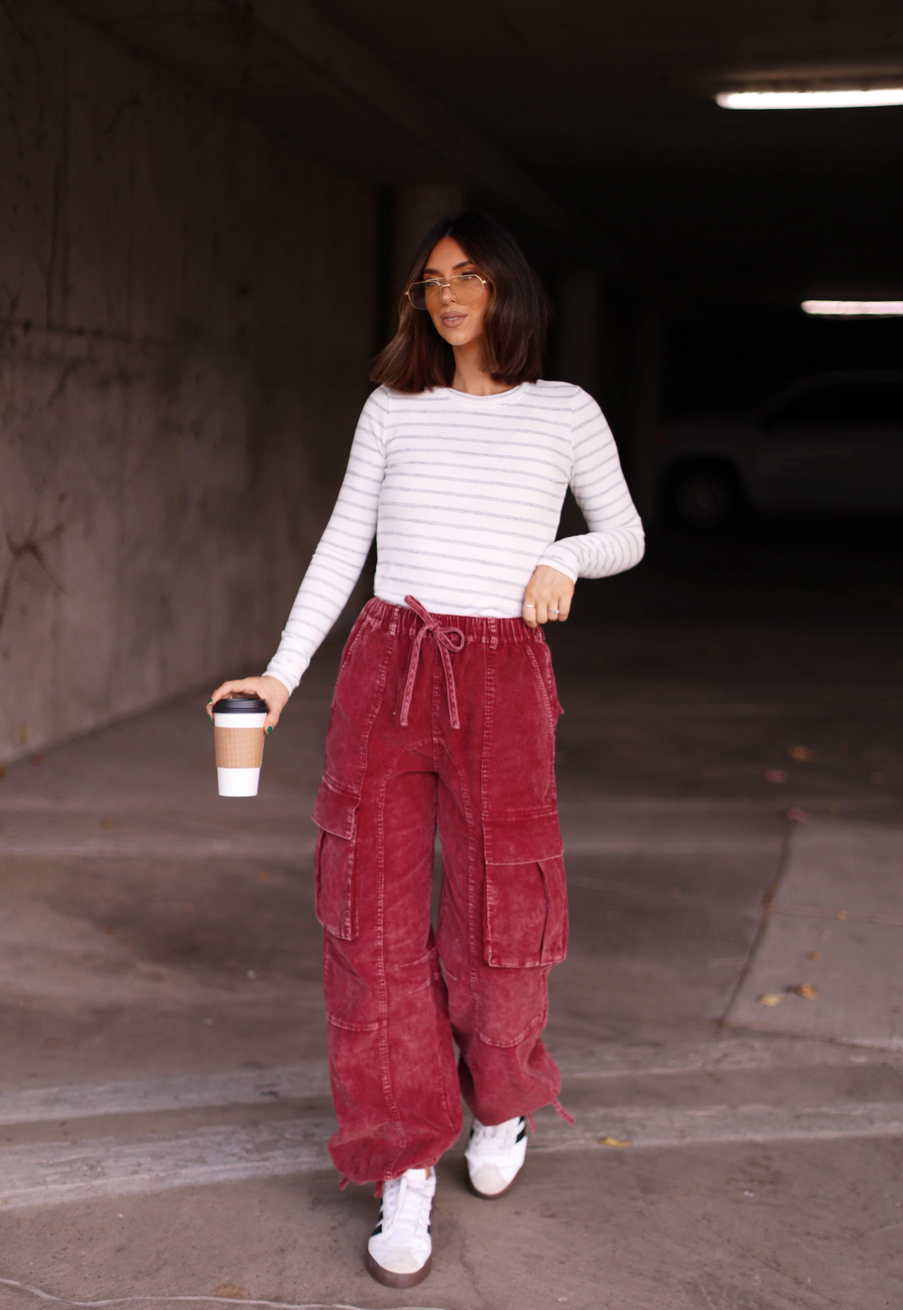 Burgundy Mineral Wash Cargo Pants