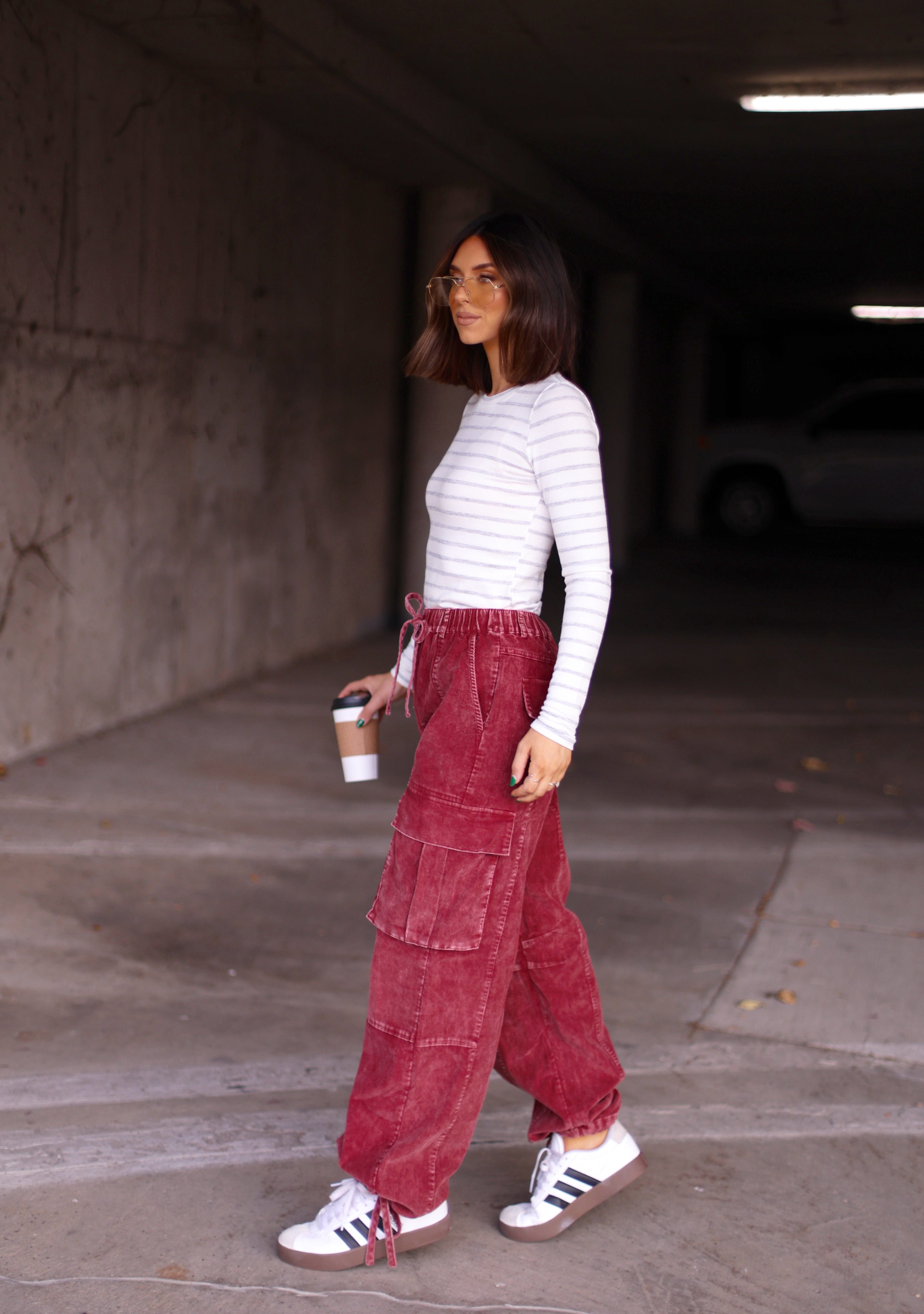 Burgundy Mineral Wash Cargo Pants