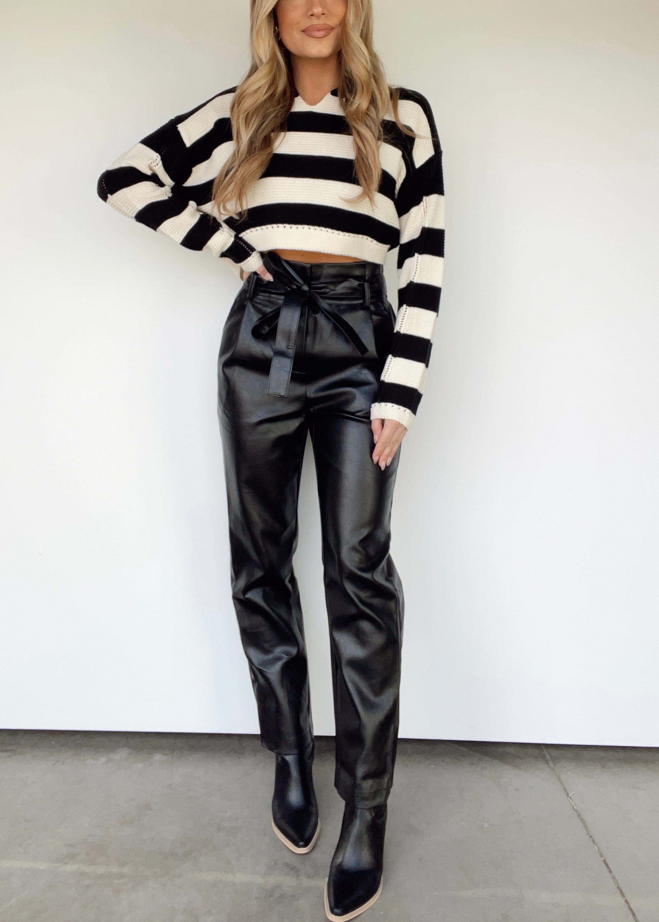 High waisted leather paperbag shops trousers