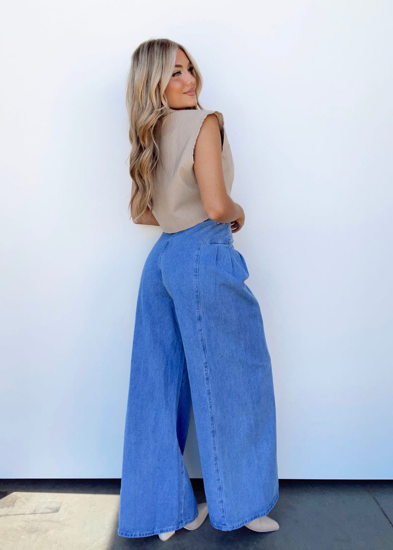 L849 Light Blue New Obsession High Rise Denim Palazzo Pants - China Palazzo  Pants and Denim Palazzo Pants price | Made-in-China.com