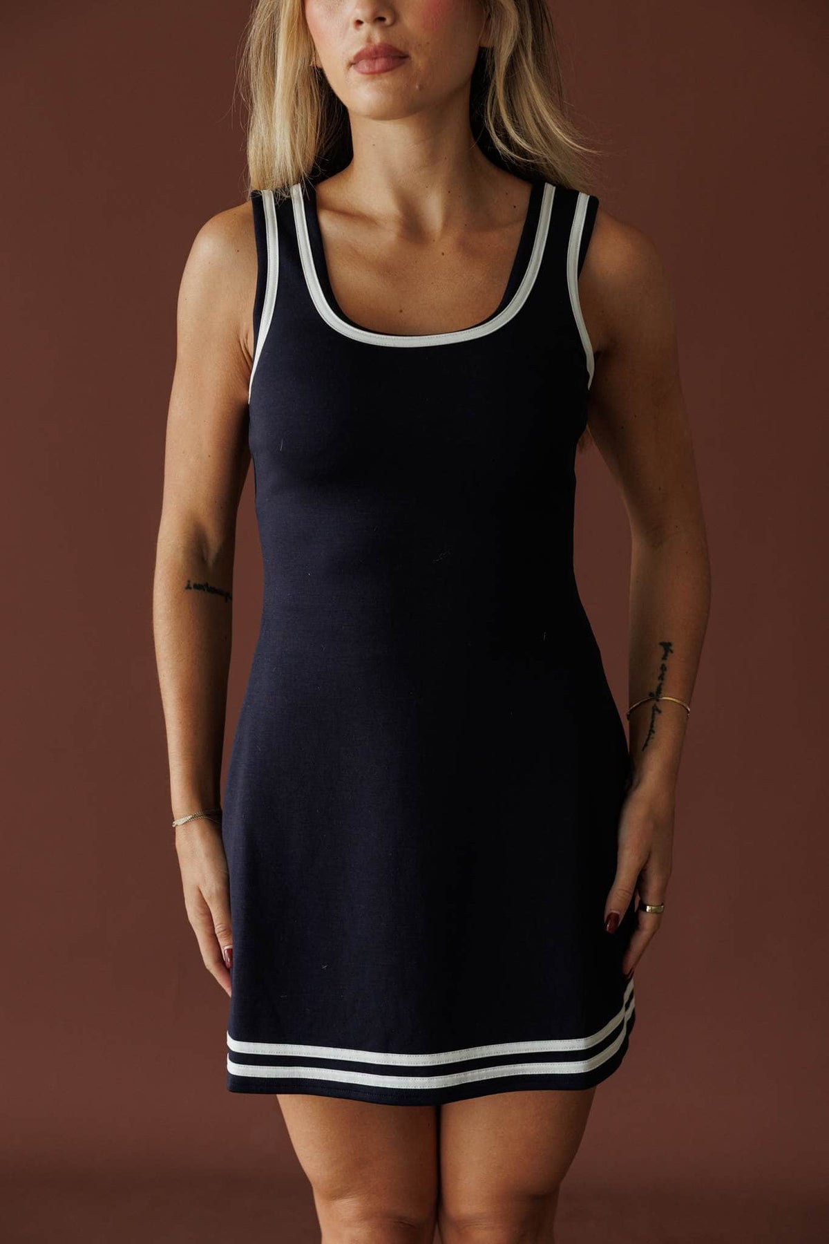 Navy scuba sleeveless dress