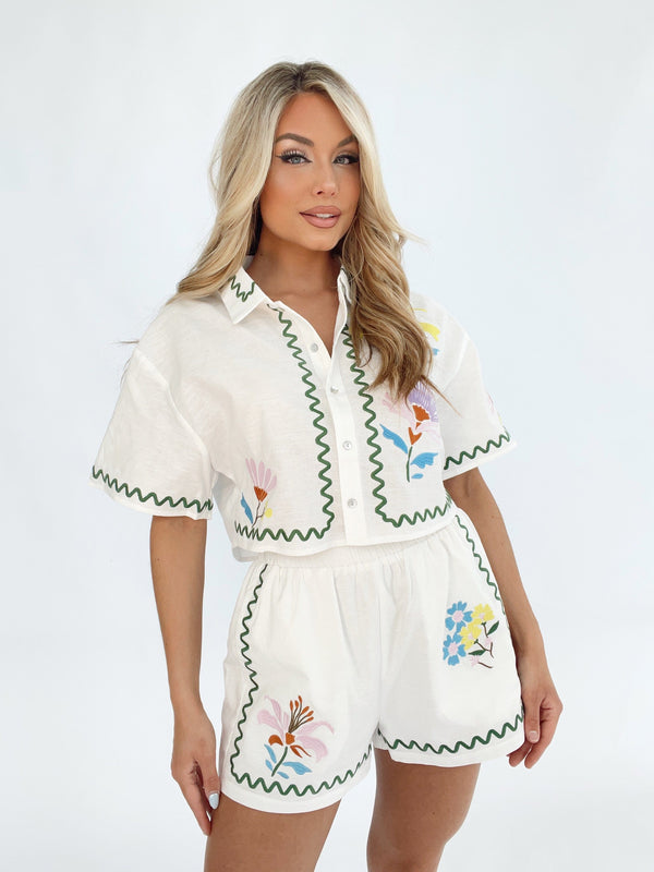 MST7837-T embroidered crop button shirt MABLE