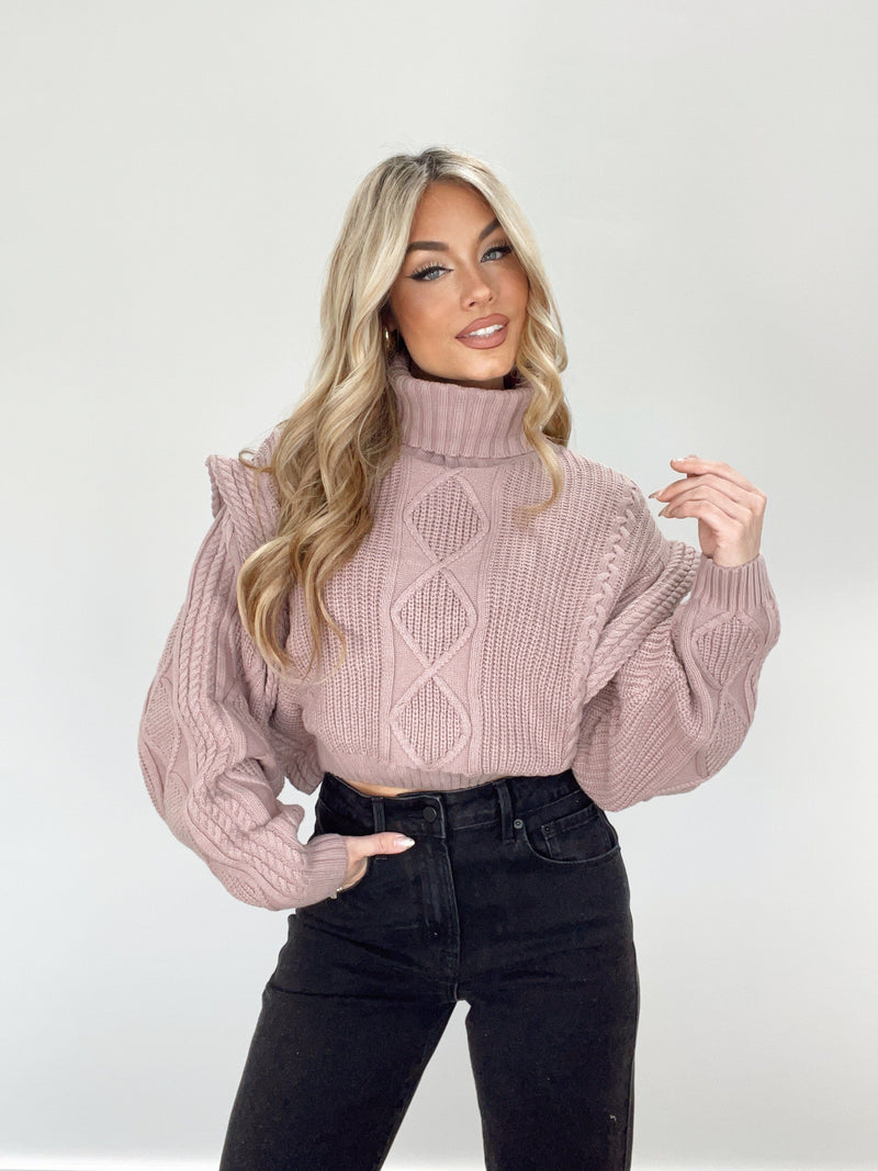 MT1799 high neck long sleeve crop knit sweater MABLE