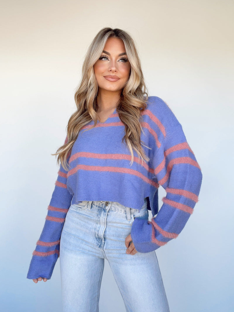 MT1800 striped collar crop sweater MABLE