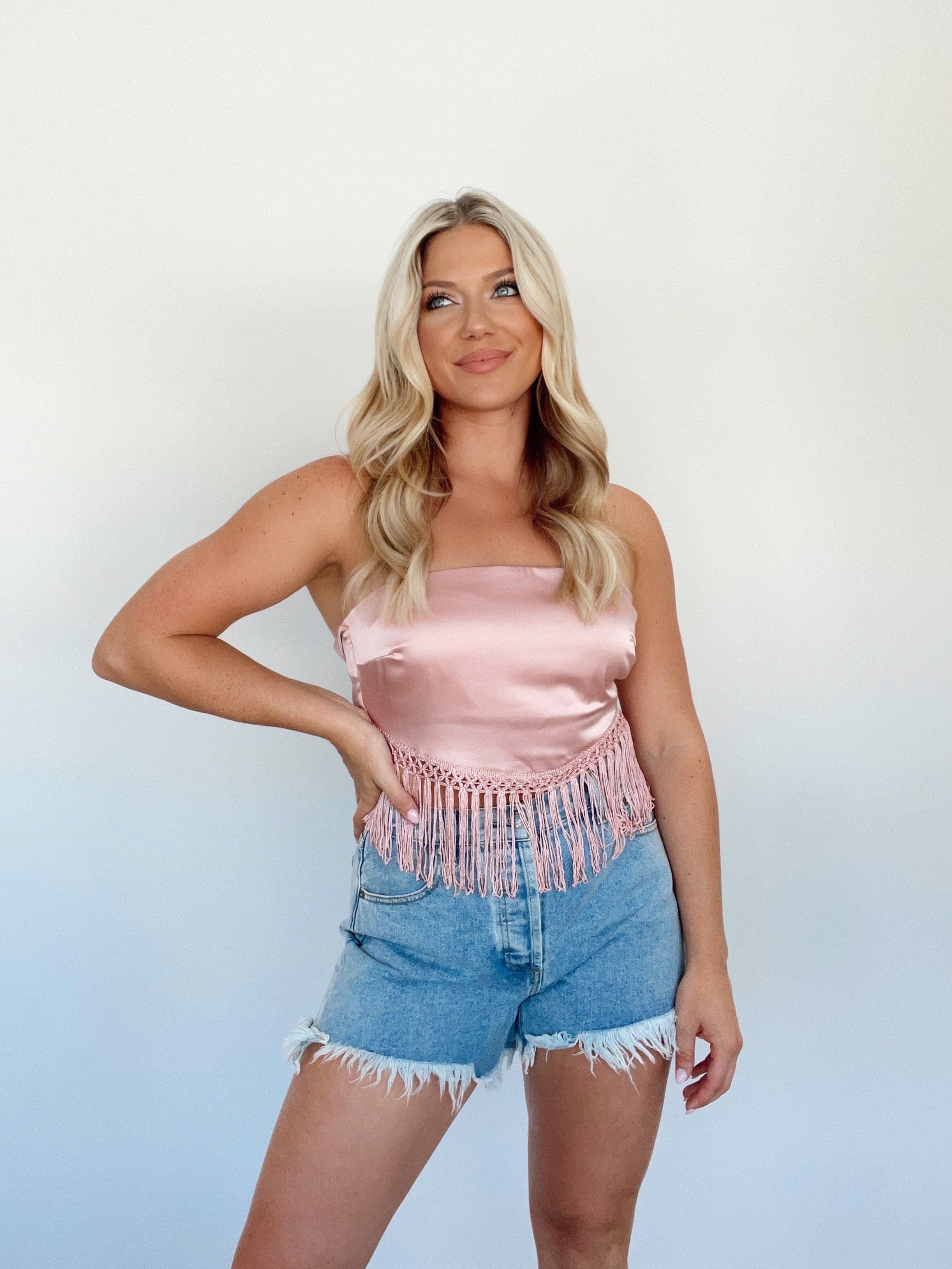 MT5305-LANE blush fringe tube top LE LIS