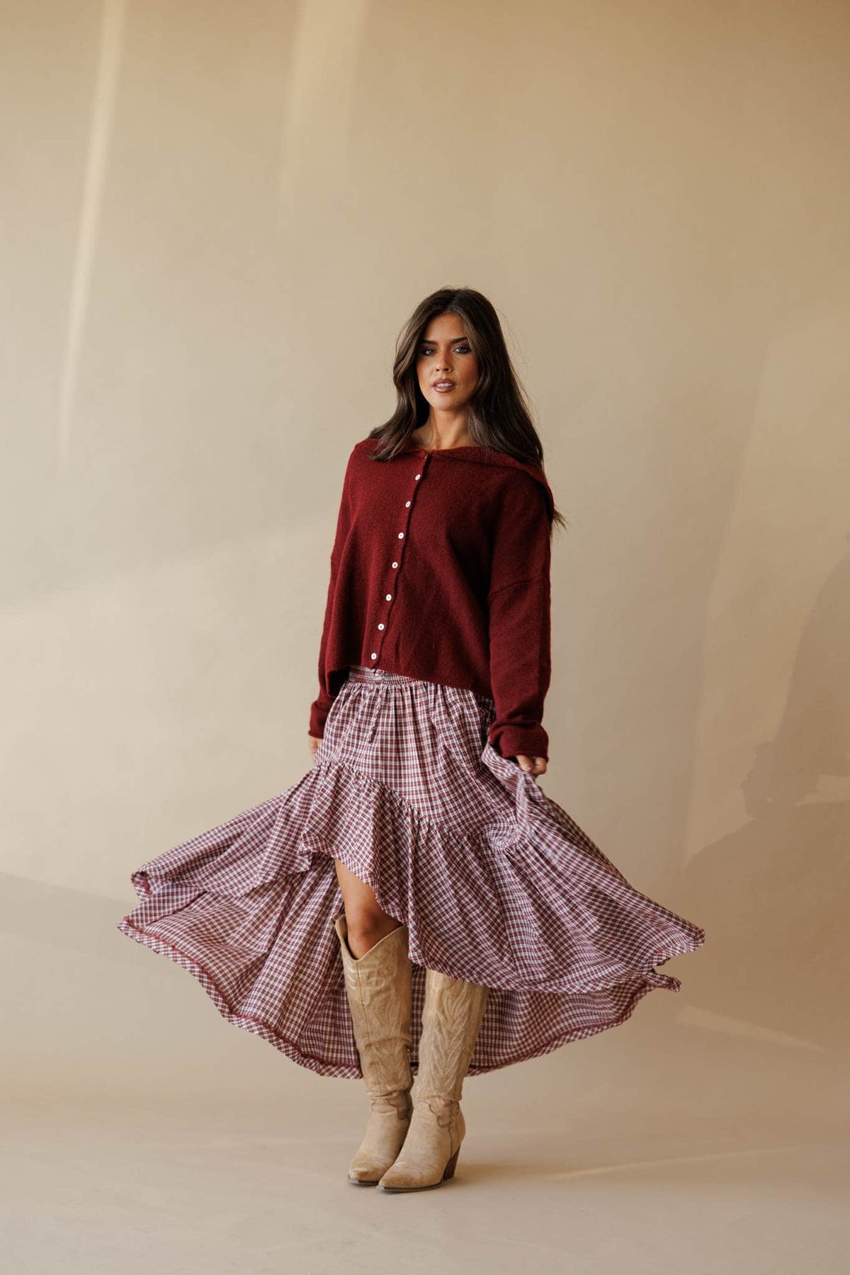 Wine knit button front cardigan