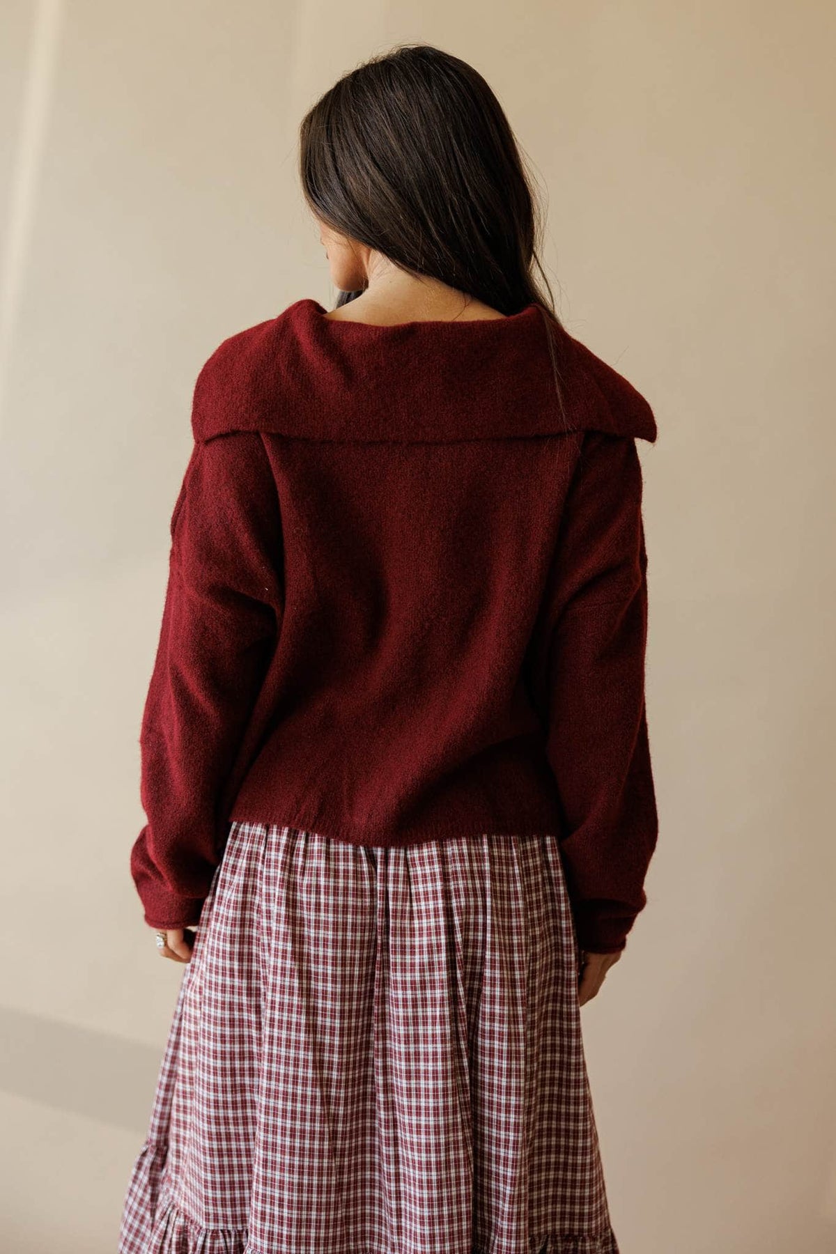 Wine knit button front cardigan