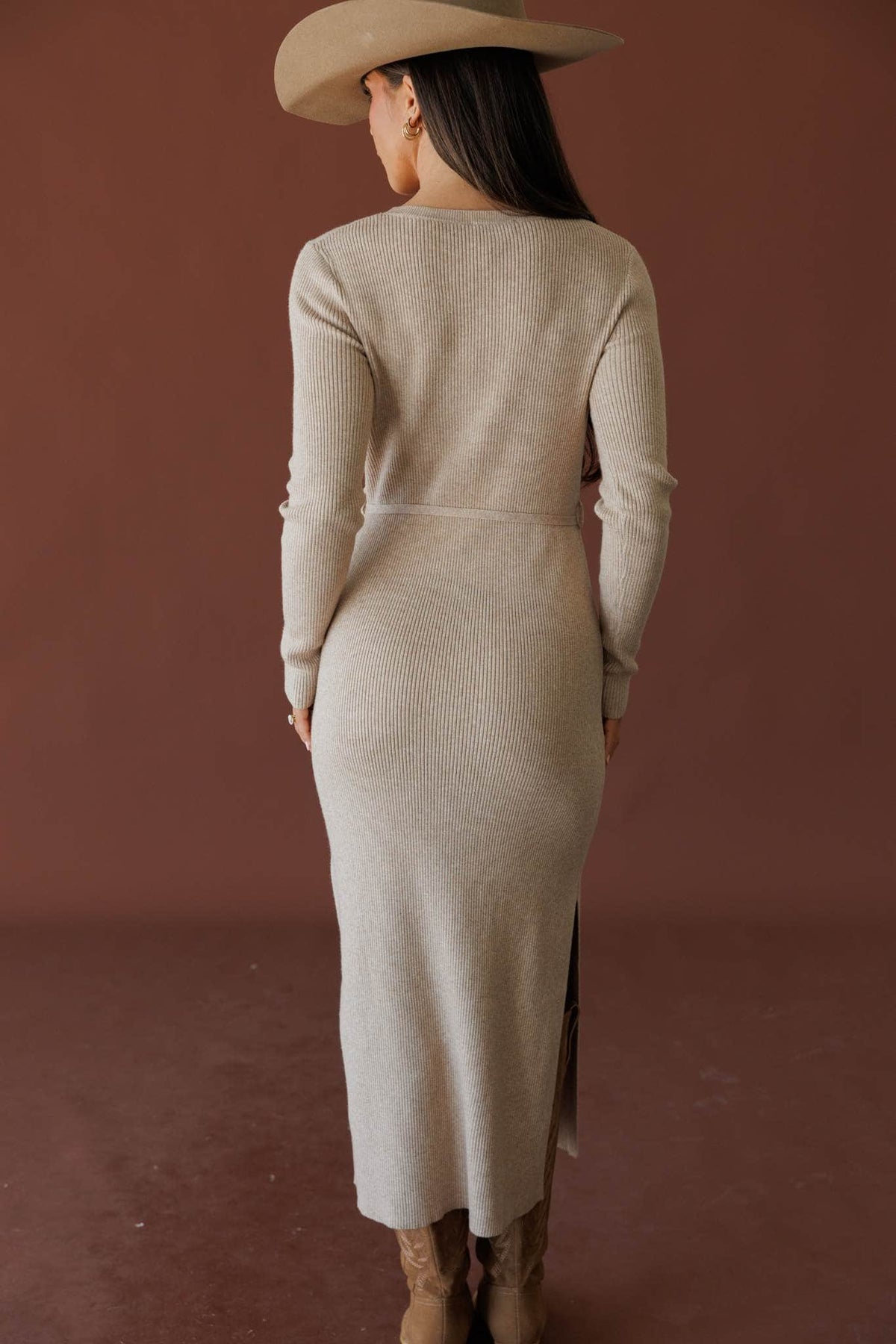 Taupe knit midi dress