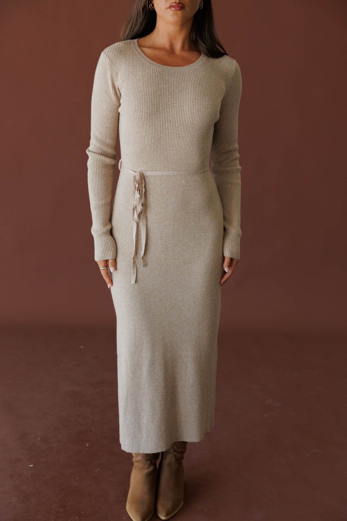Taupe knit midi dress