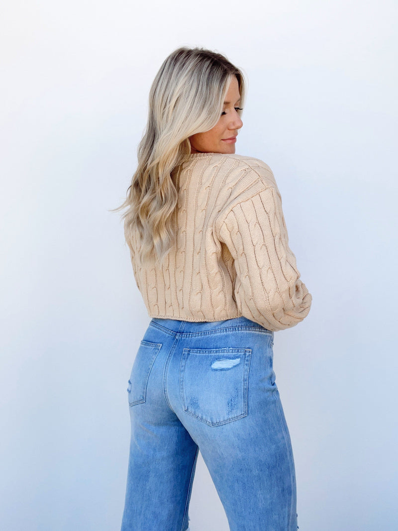 MWT5657-LANE beige cable cropped sweater LE LIS