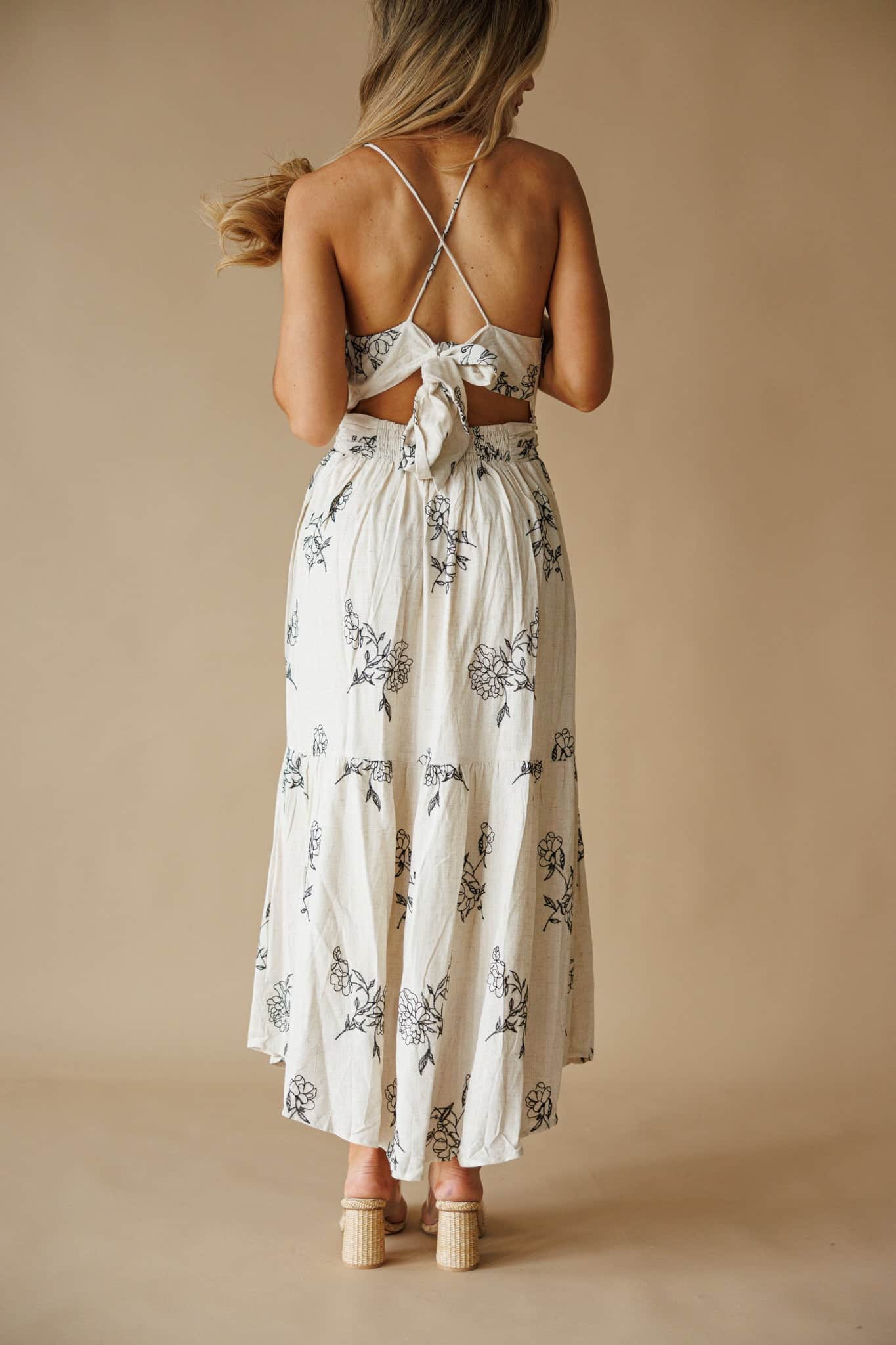 Natural Floral Linen Dress