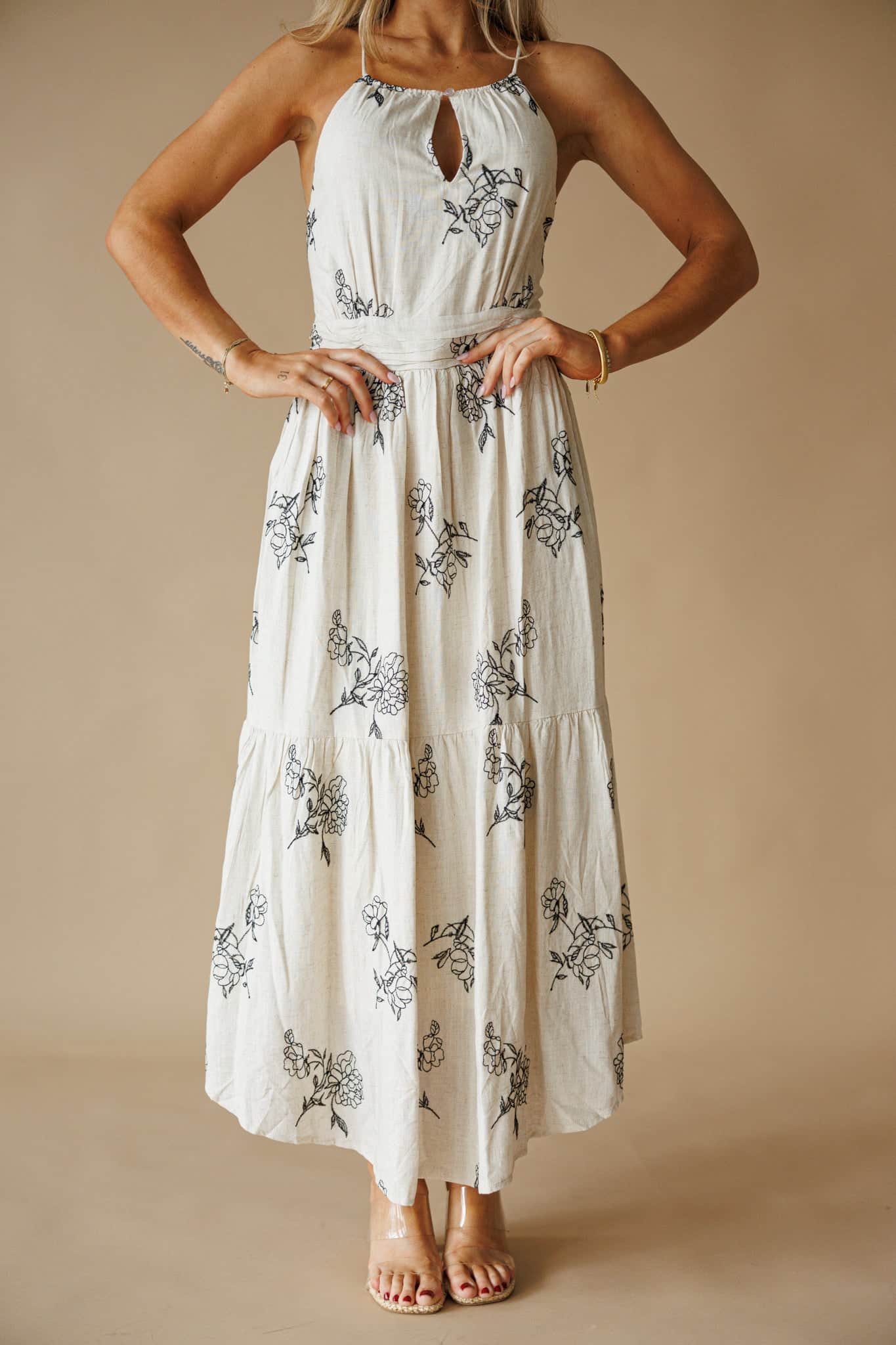 Natural Floral Linen Dress