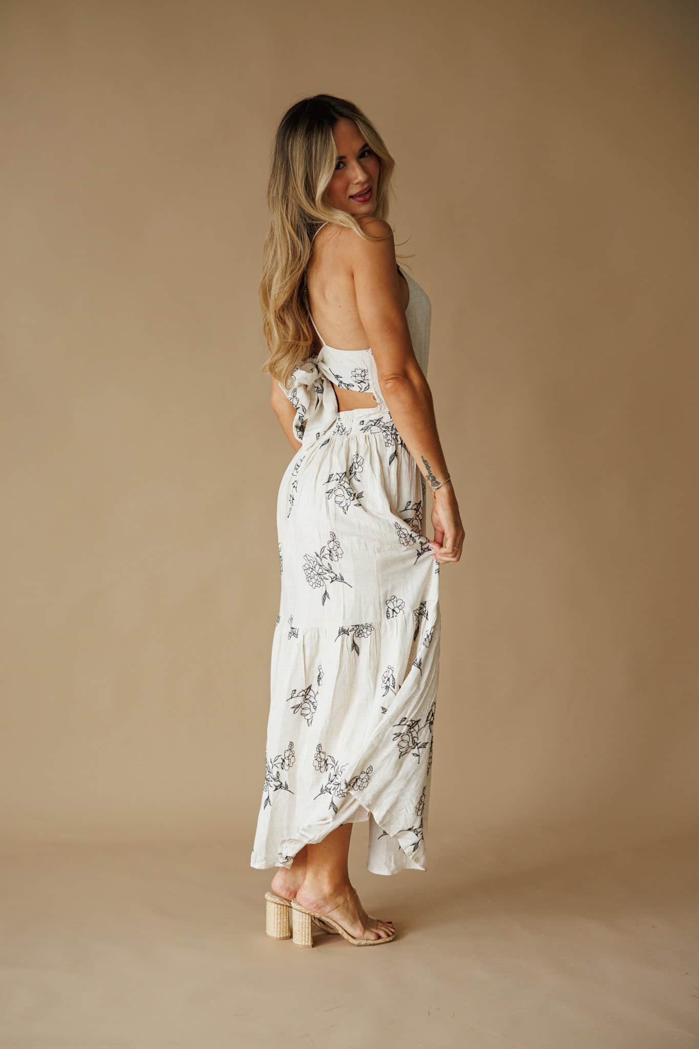 Natural Floral Linen Dress