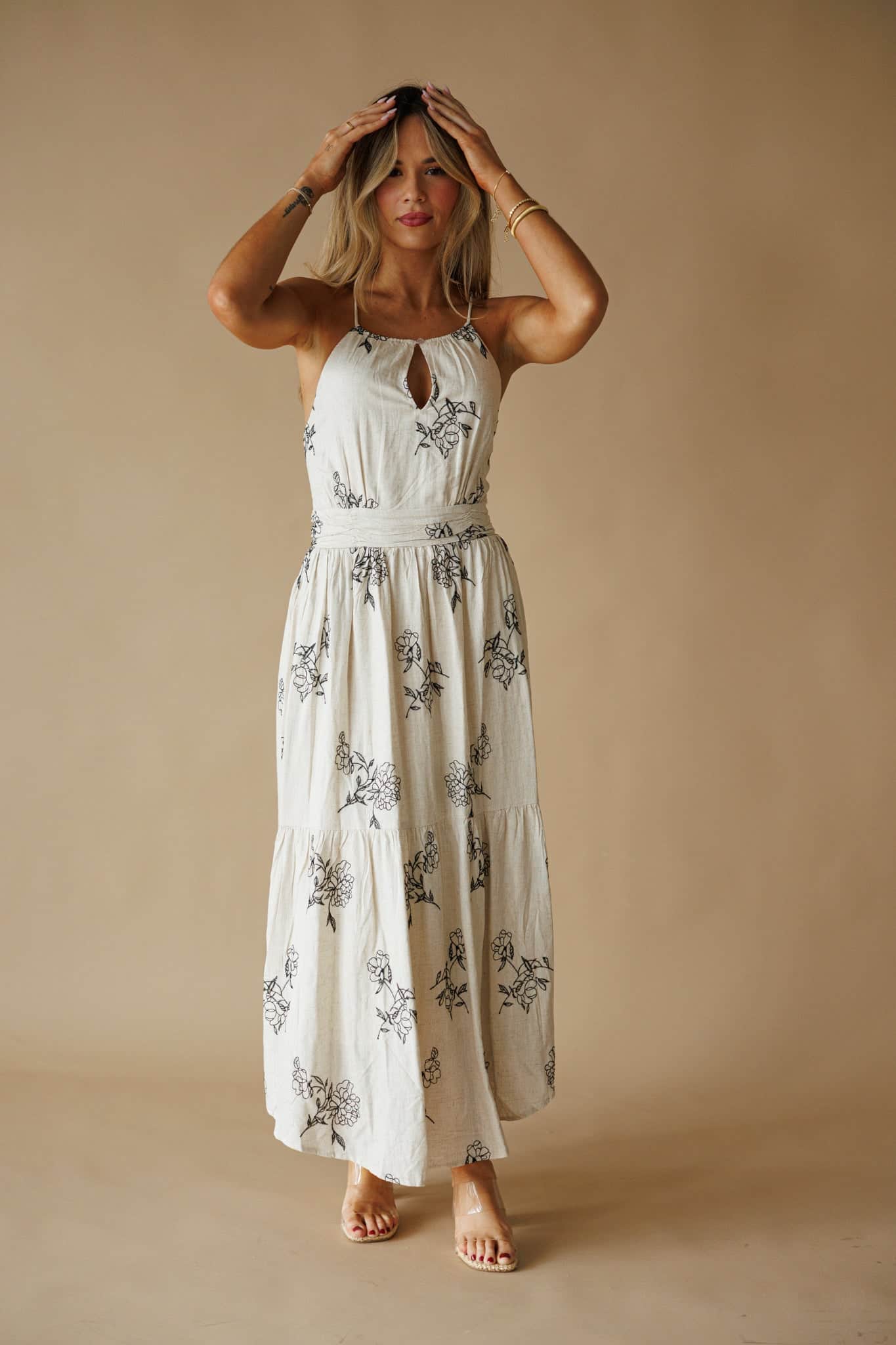 Natural Floral Linen Dress