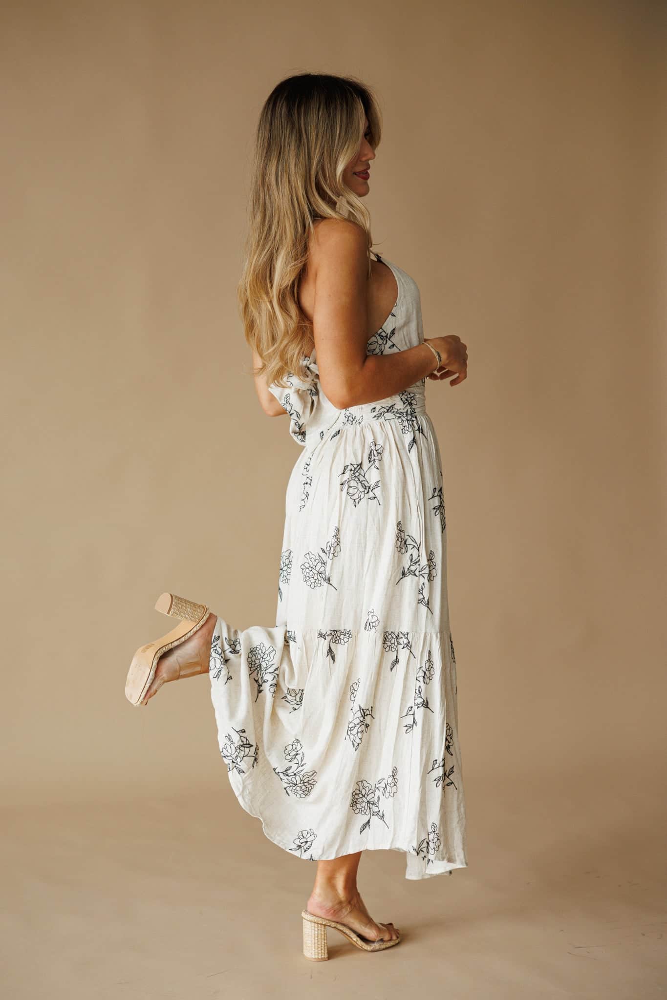 Natural Floral Linen Dress