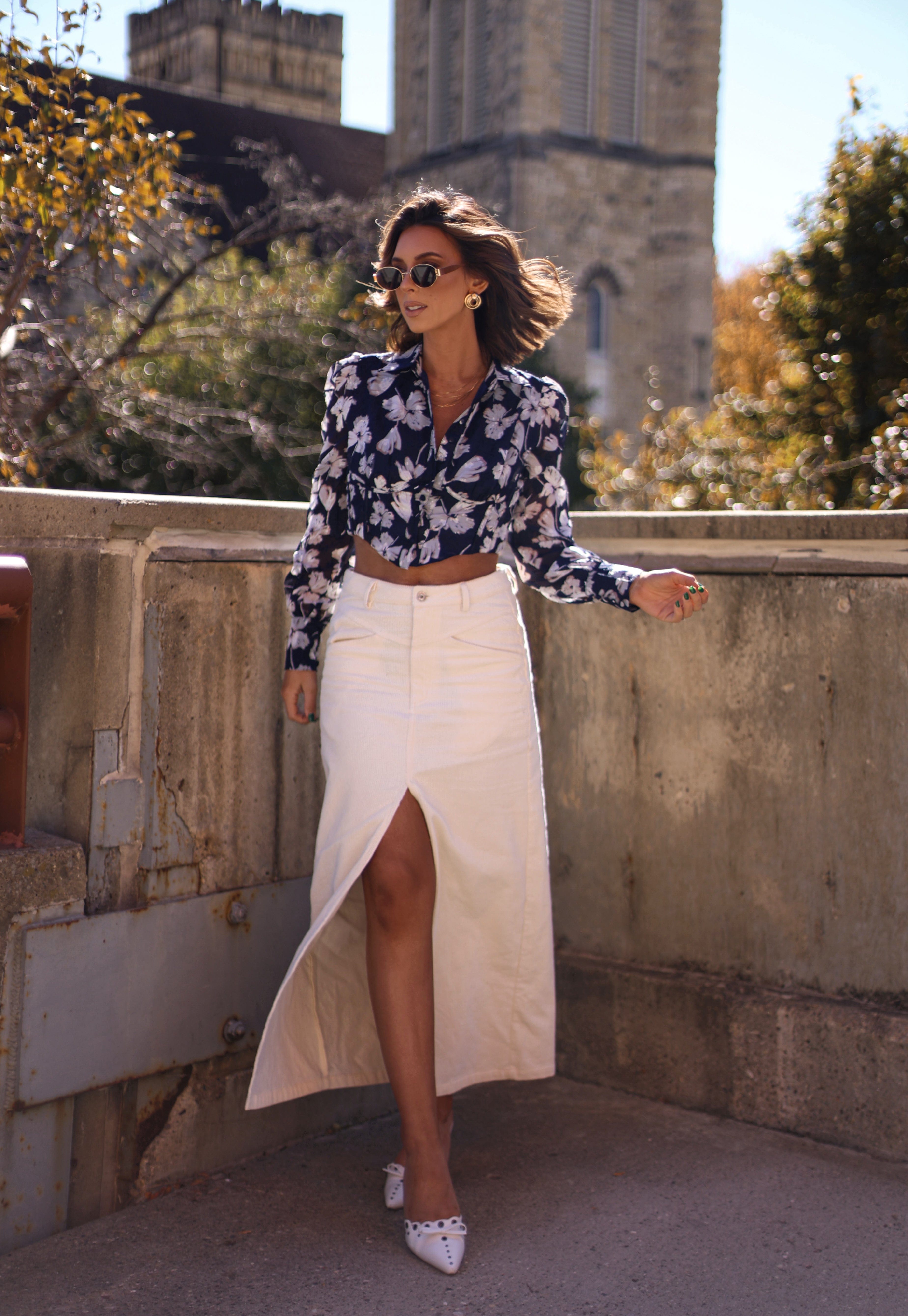 Navy Floral Chiffon Corset Top