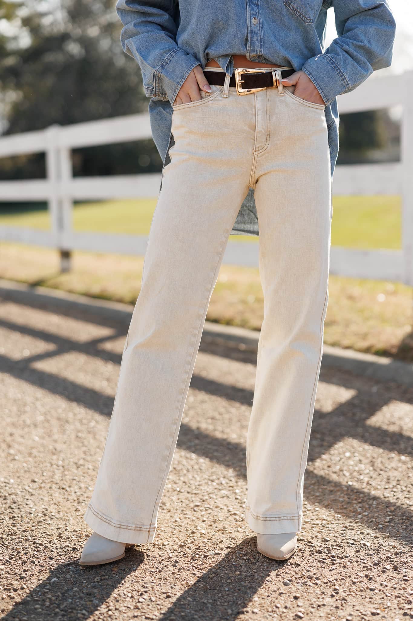 Neutral High Rise Stretch Straight Pants