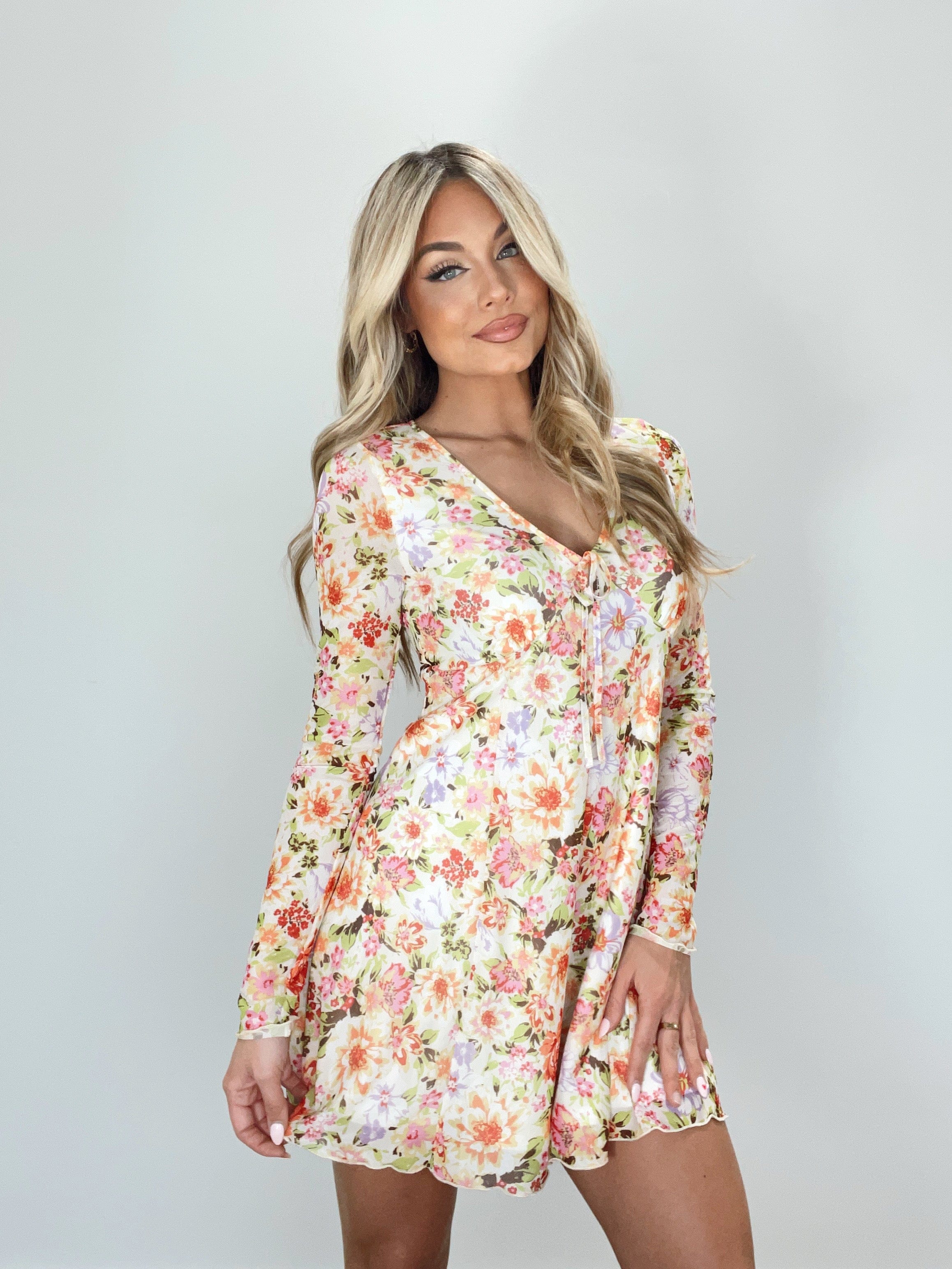 NPC1878C long sleeve floral mini romper Promesa