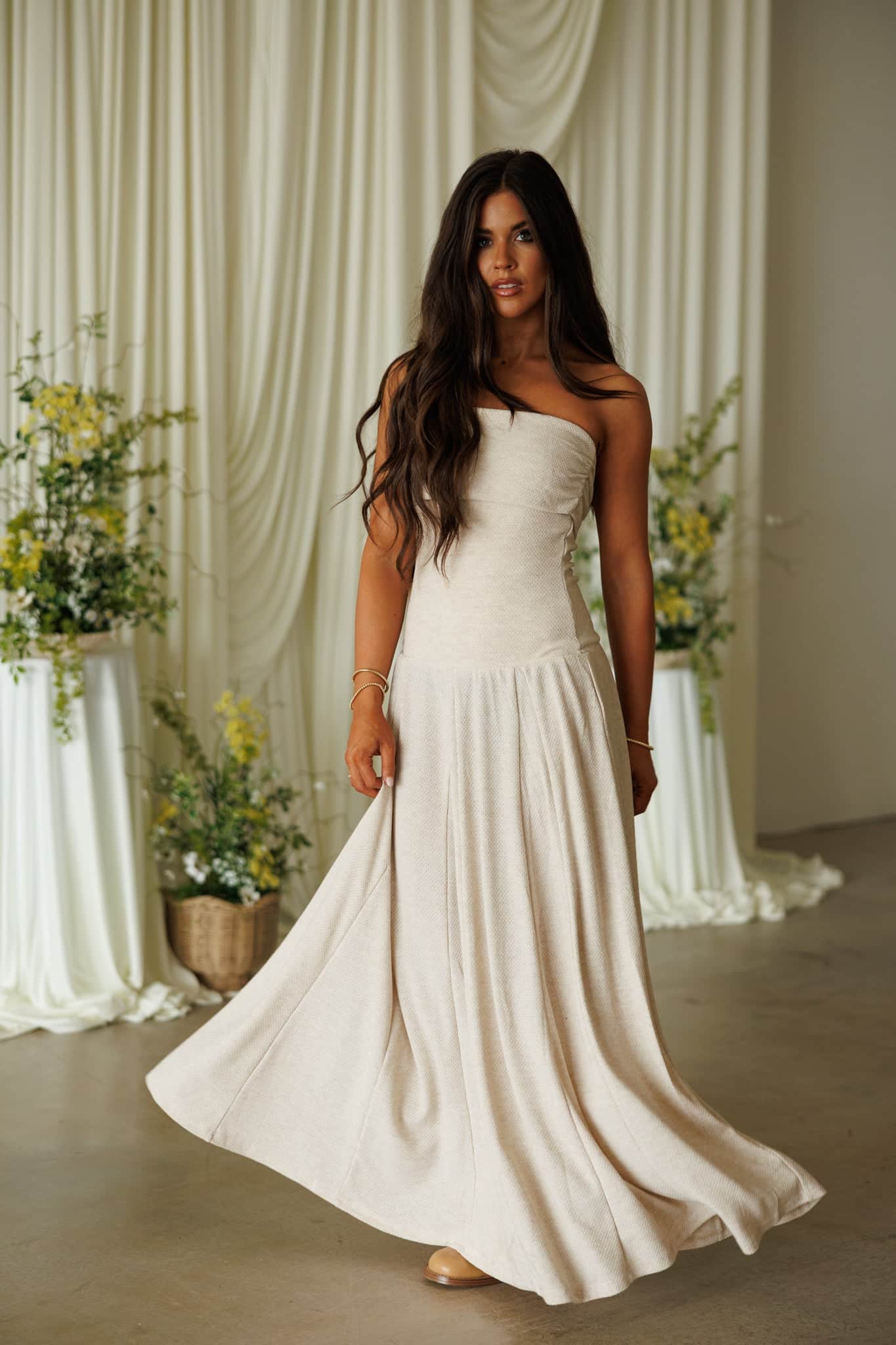 moon river oatmeal off the shoulder maxi dress Oatmeal Tube Maxi Dress