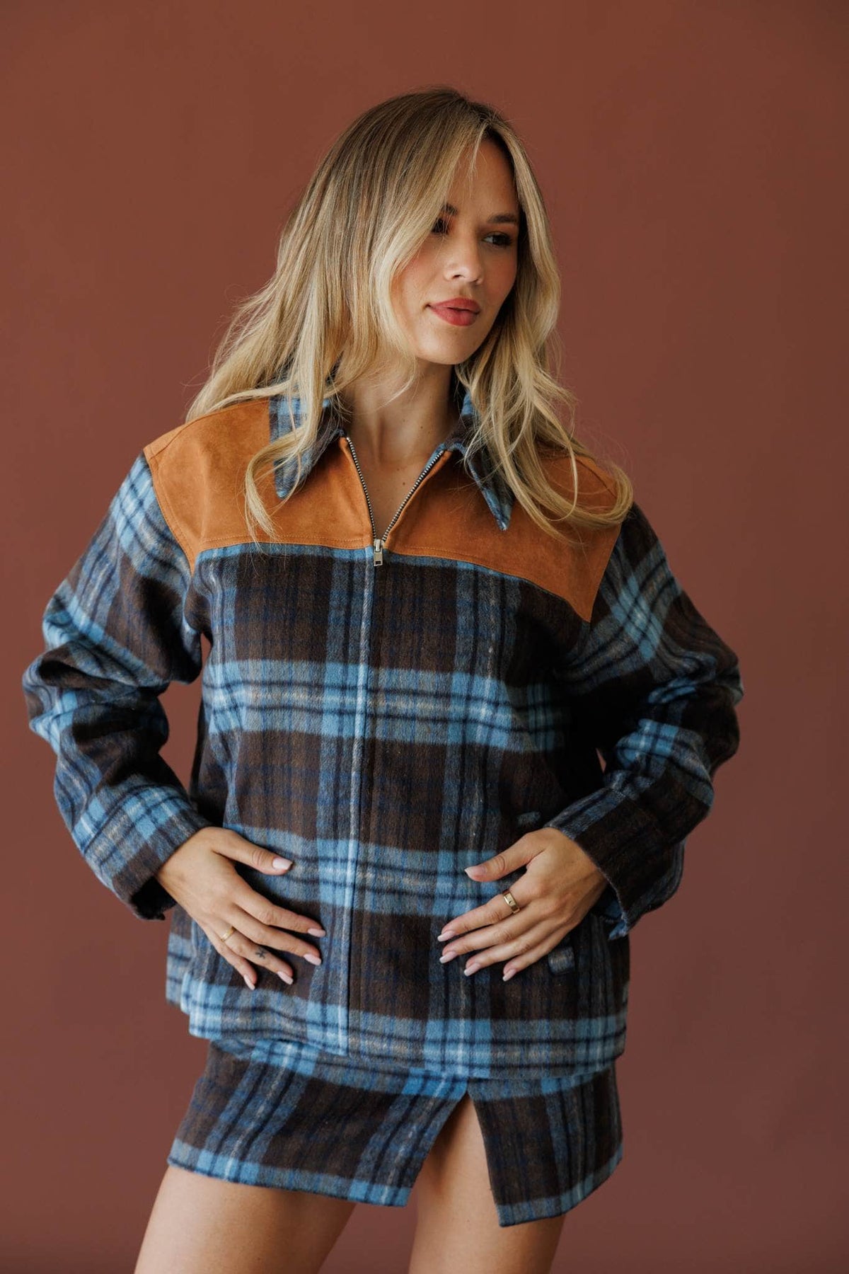 Blue plaid shirt jacket
