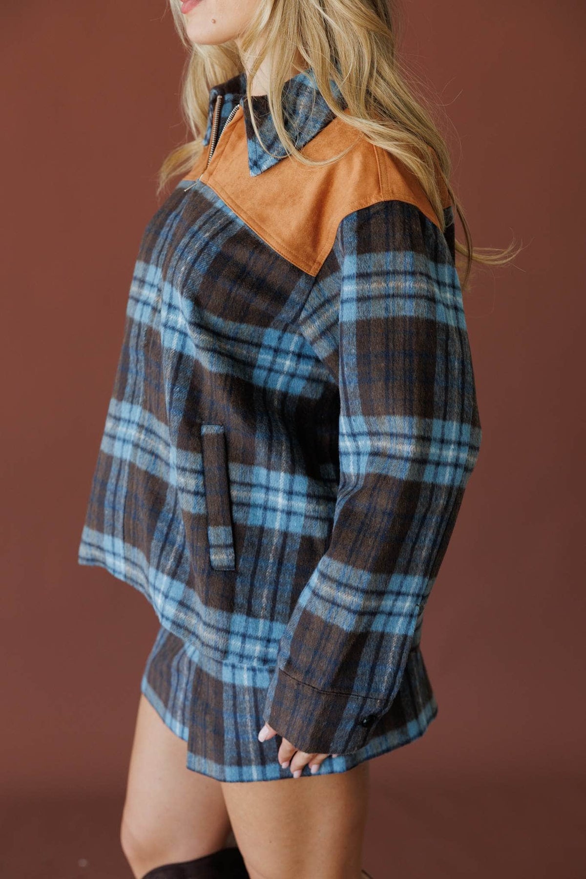 Blue plaid shirt jacket