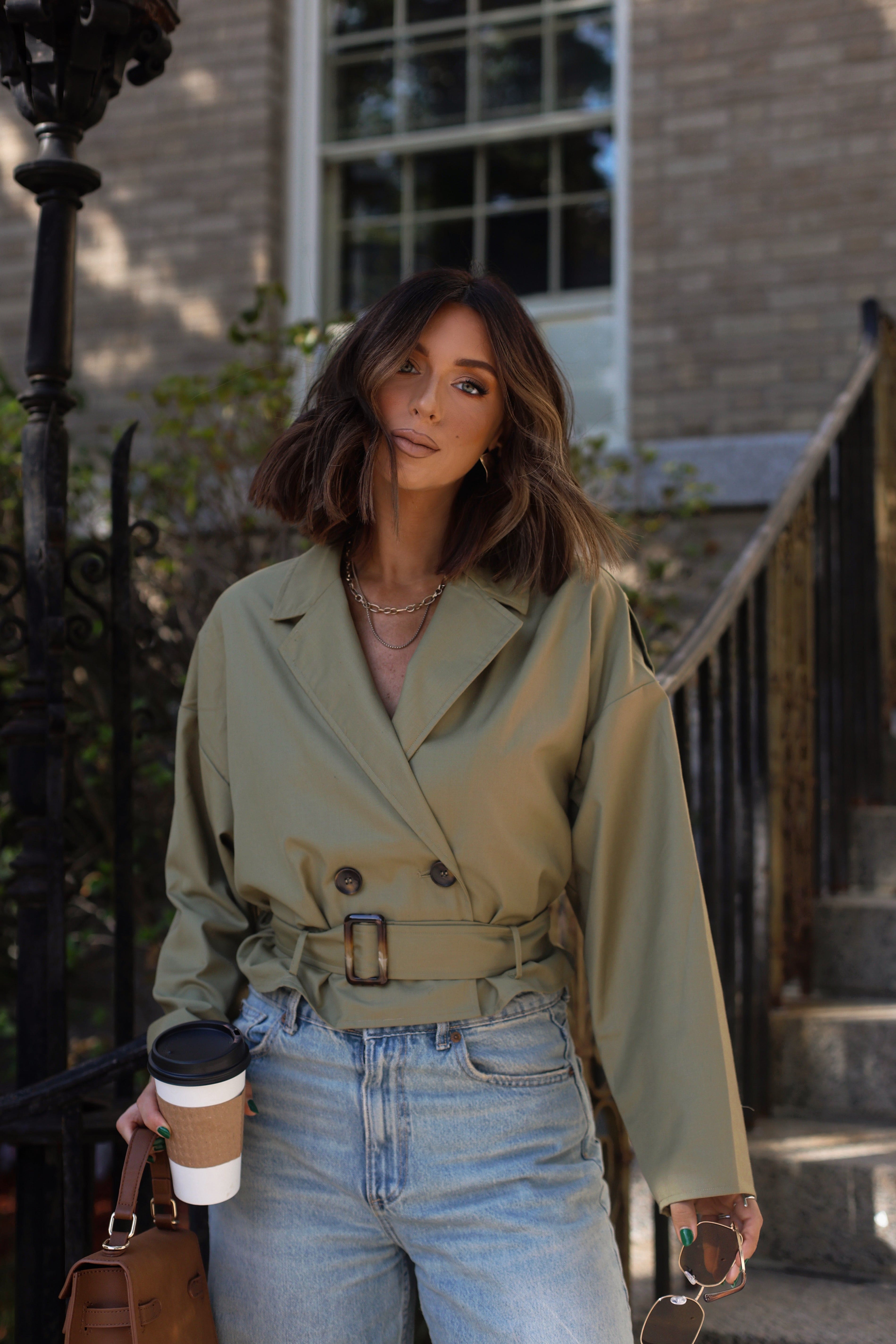 Cropped olive jacket fashion