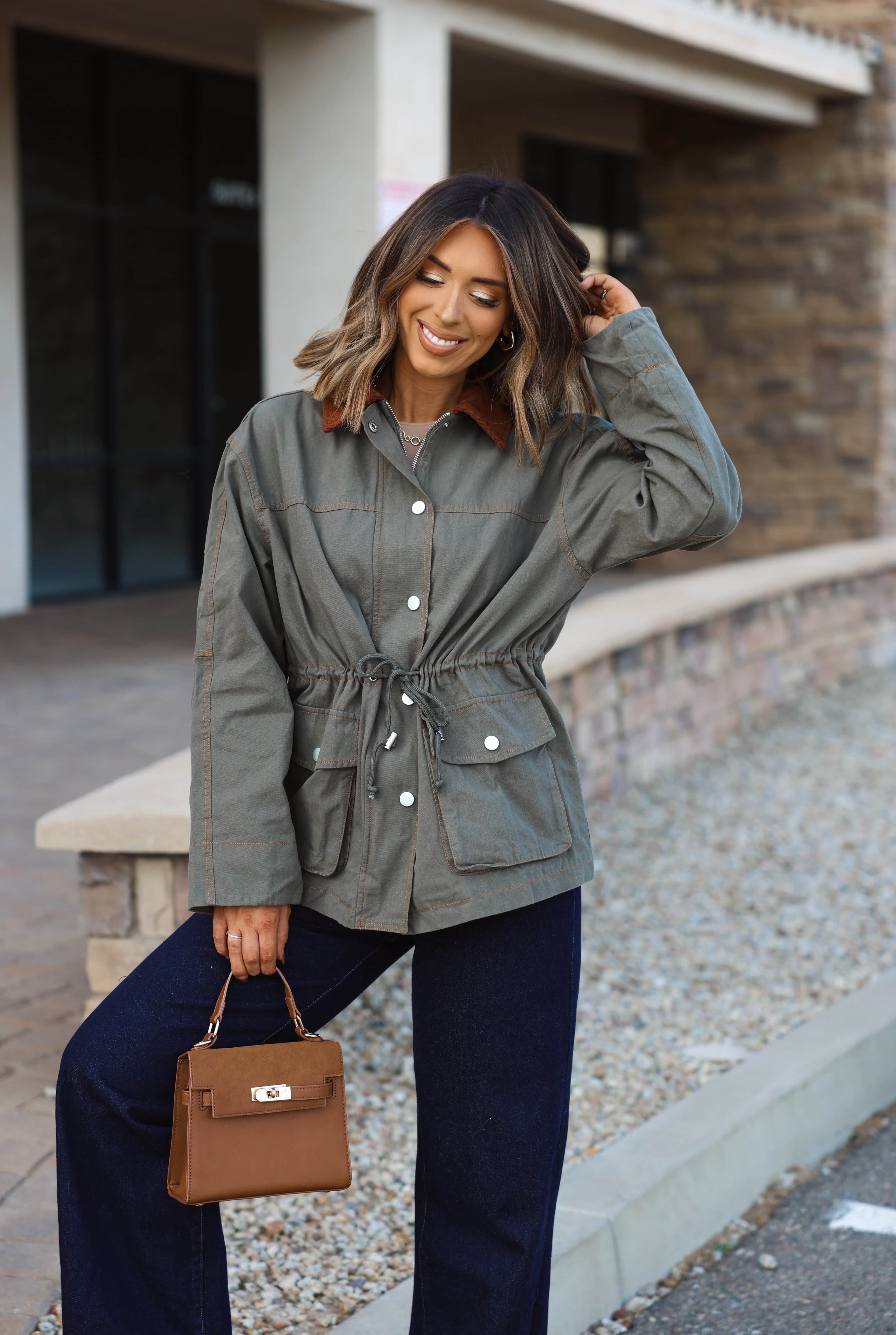 Olive Waist Tie Barn Jacket