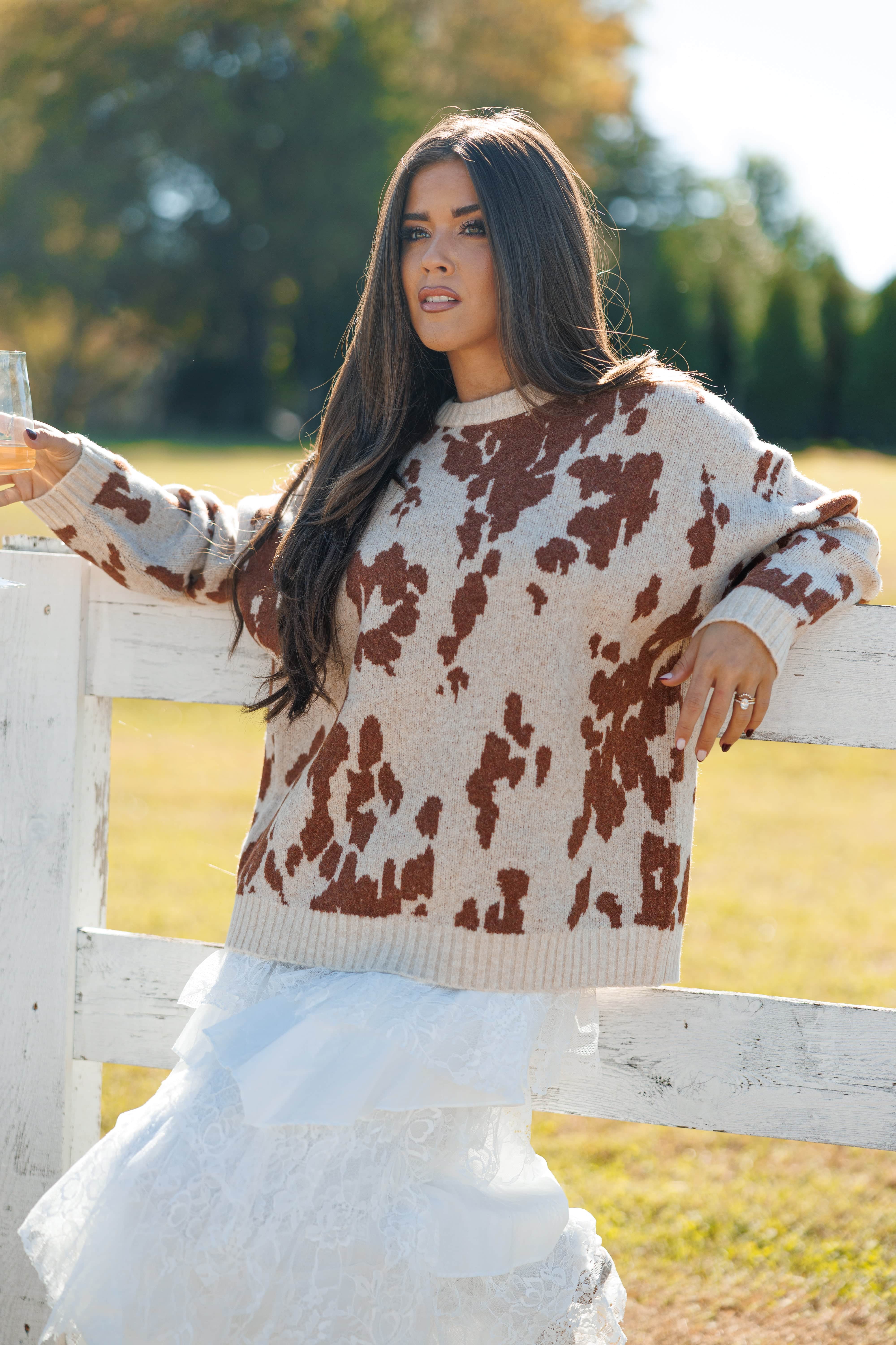 Oversized Cow Print Sweater
