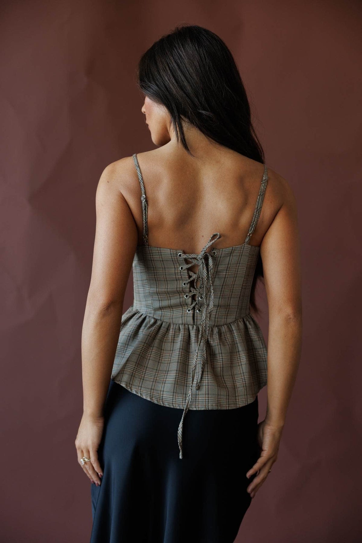 Grey plaid corset top